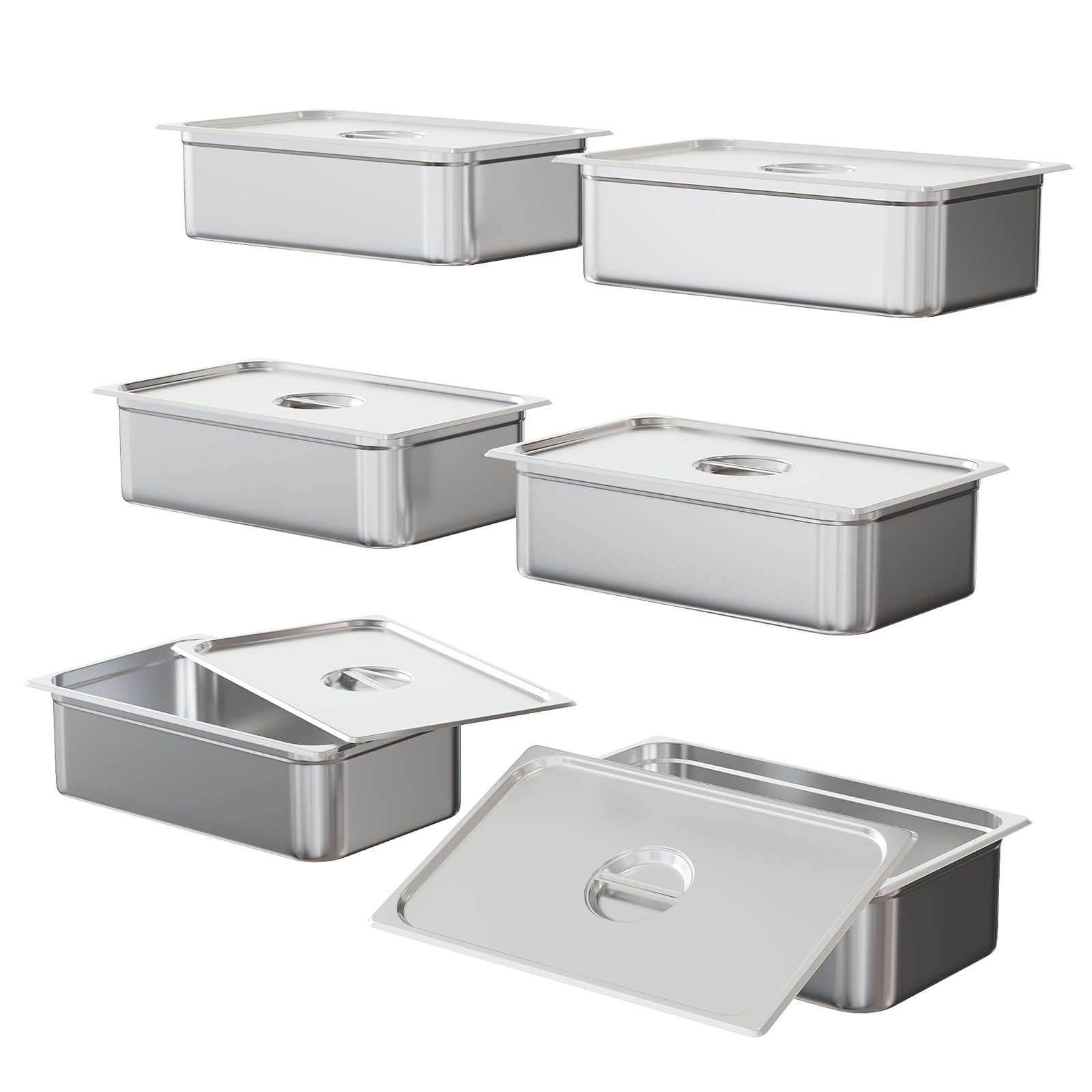 Full Size Stainless Steel Hotel Pans, 6 Pack, 2.5 Inch Deep,Anti-Jamming, Commercial Kitchen Food Prep for Catering and Buffet Serving