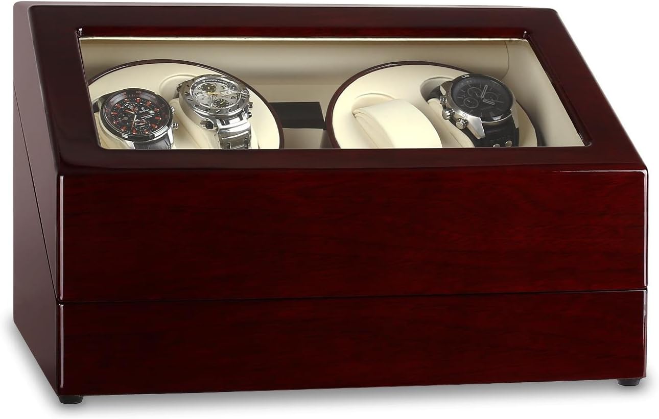 KLARSTEIN Old Marshall - Watch Winder, Watch Driver, Watch Box, 10 Watches, 2 Rotating Stands & 2 Holders, Left/Right Rotation, Pre-Programmed Modes, Quiet-Running, View Window, Brown-White