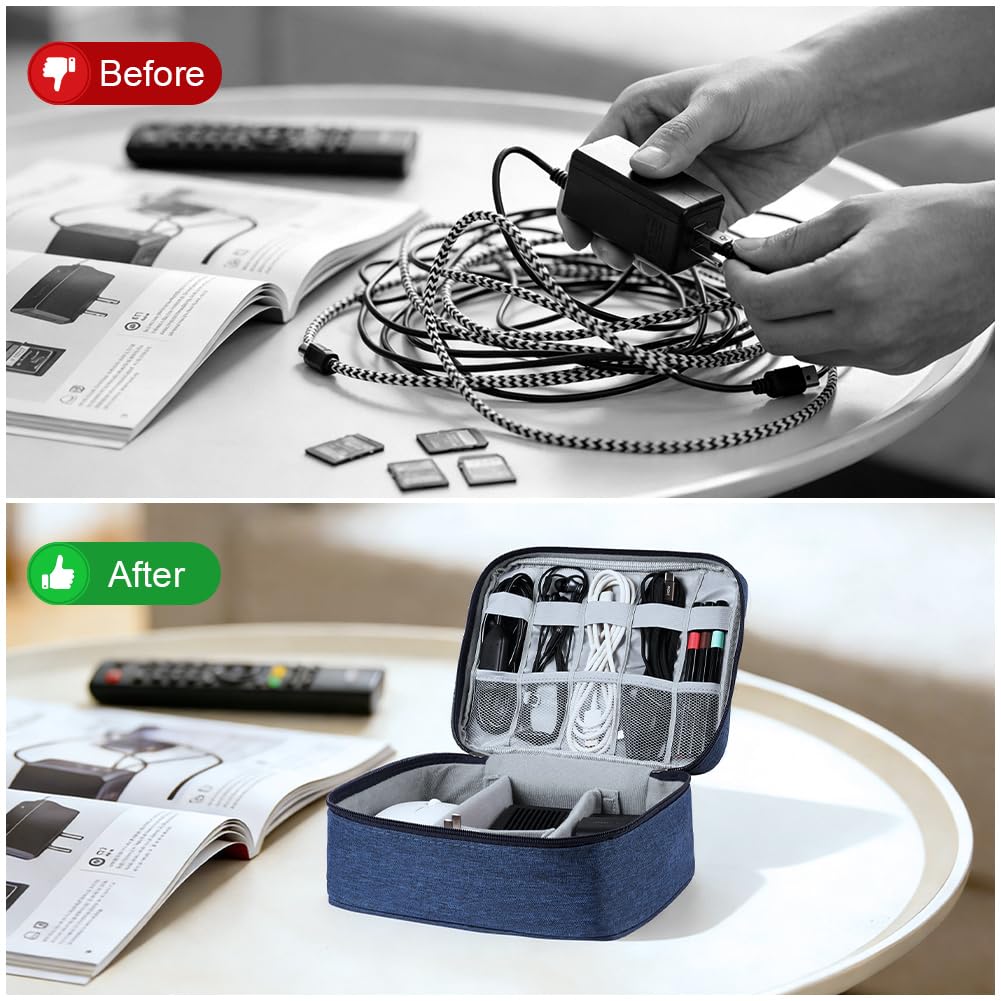 OFFCUP Torba na kabel, 24 x 18 x 10 cm, podróżny organizer na kable z 2 przegródkami, wodoszczelny organizer na kable, USB, dyski twarde, karty SD, ładowarkę (niebieska)