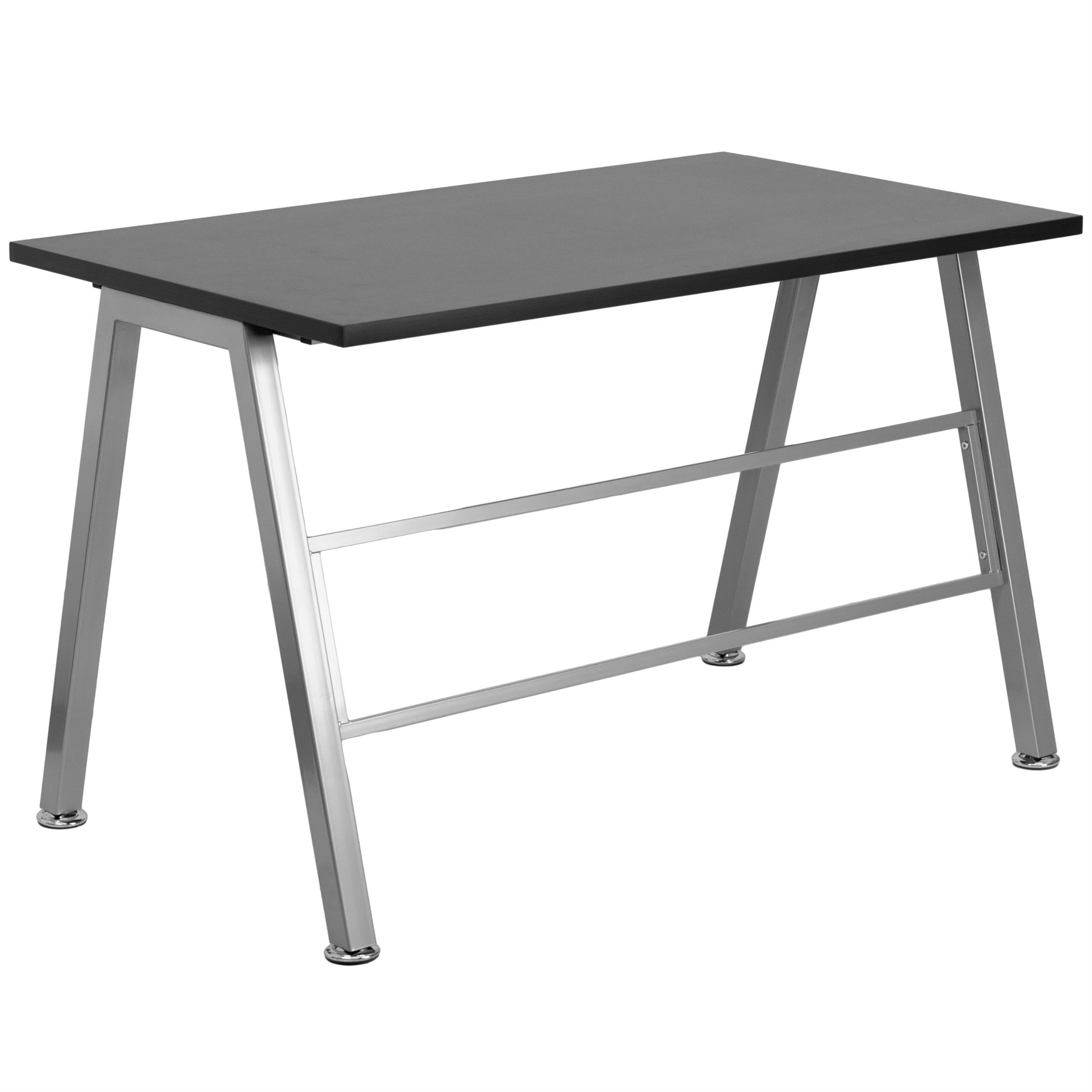 Flash Furniture Escritorio de alto perfil, metal, superficie superior laminada negra y marco plateado, 127 x 76,2 x 10,16 cm