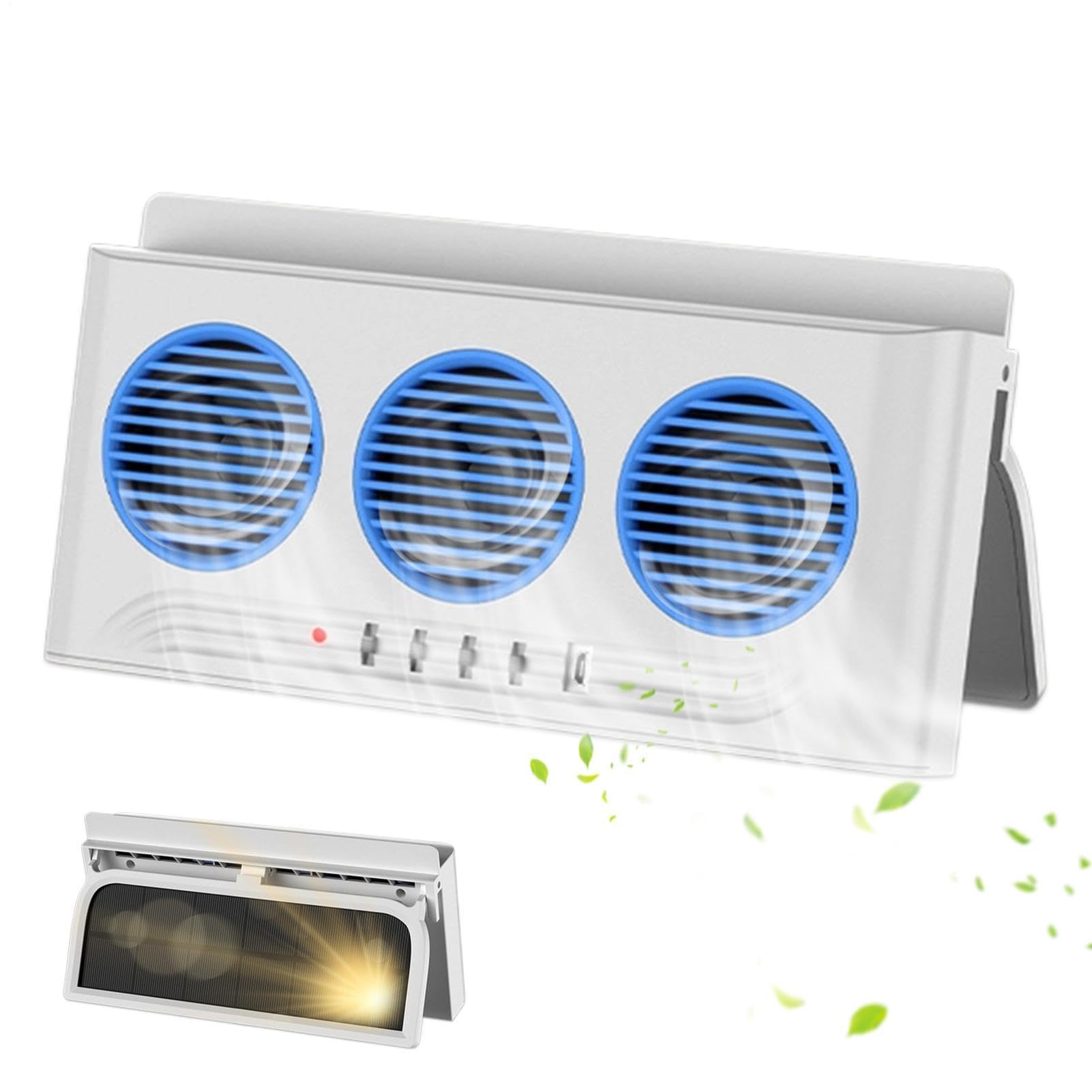 Car Solar Exhaust Fan - Window Ventilation Cooler for RV Highway Road Trips | Triple Outlet Design with Safety Energy Saving, Adjustable Speed for SUVs Trucks Daily Driving Comfort