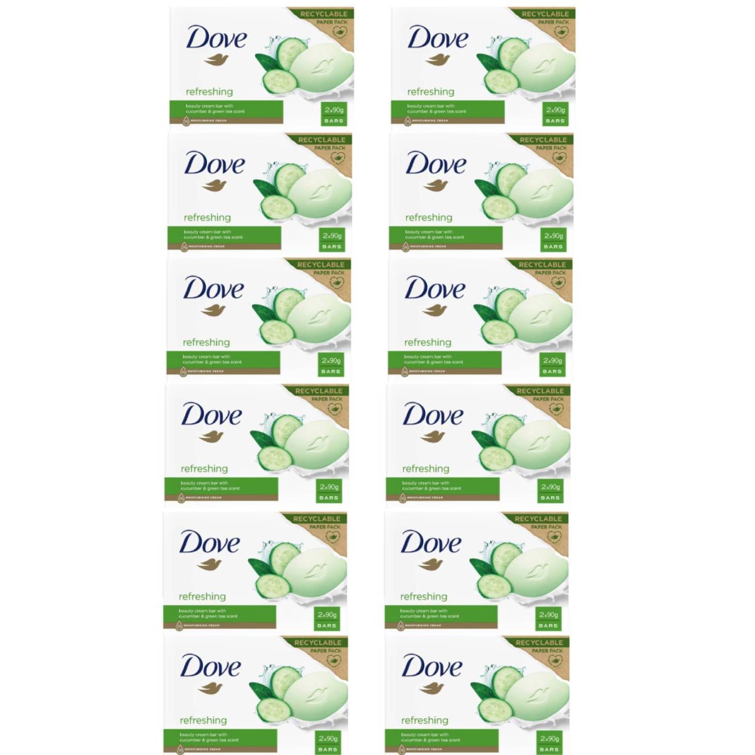 Dove Beauty Cream Bar Cetriolo E Tè Verde Saponetta Solida Rinfrescante 2X90 GR 12 Unità
