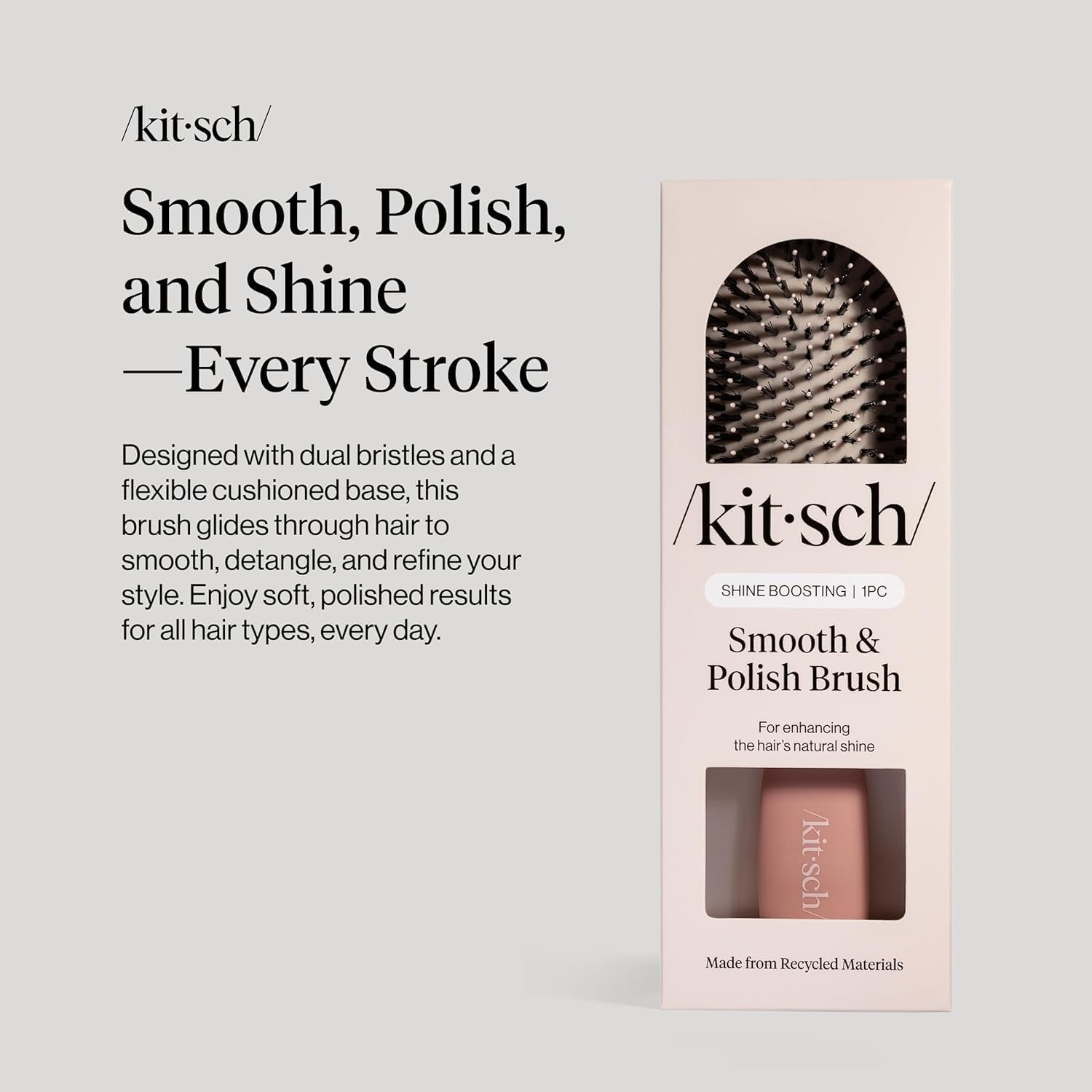 Kitsch Smooth & Polish Brush – Dual Bristle Detangler Brush, Shine & Frizz Control – Vegan Boar & Nylon Hair Brush with Cushioned Pad for Scalp Massage – Hair Care Tool for All Hair Types - Terracotta - 3