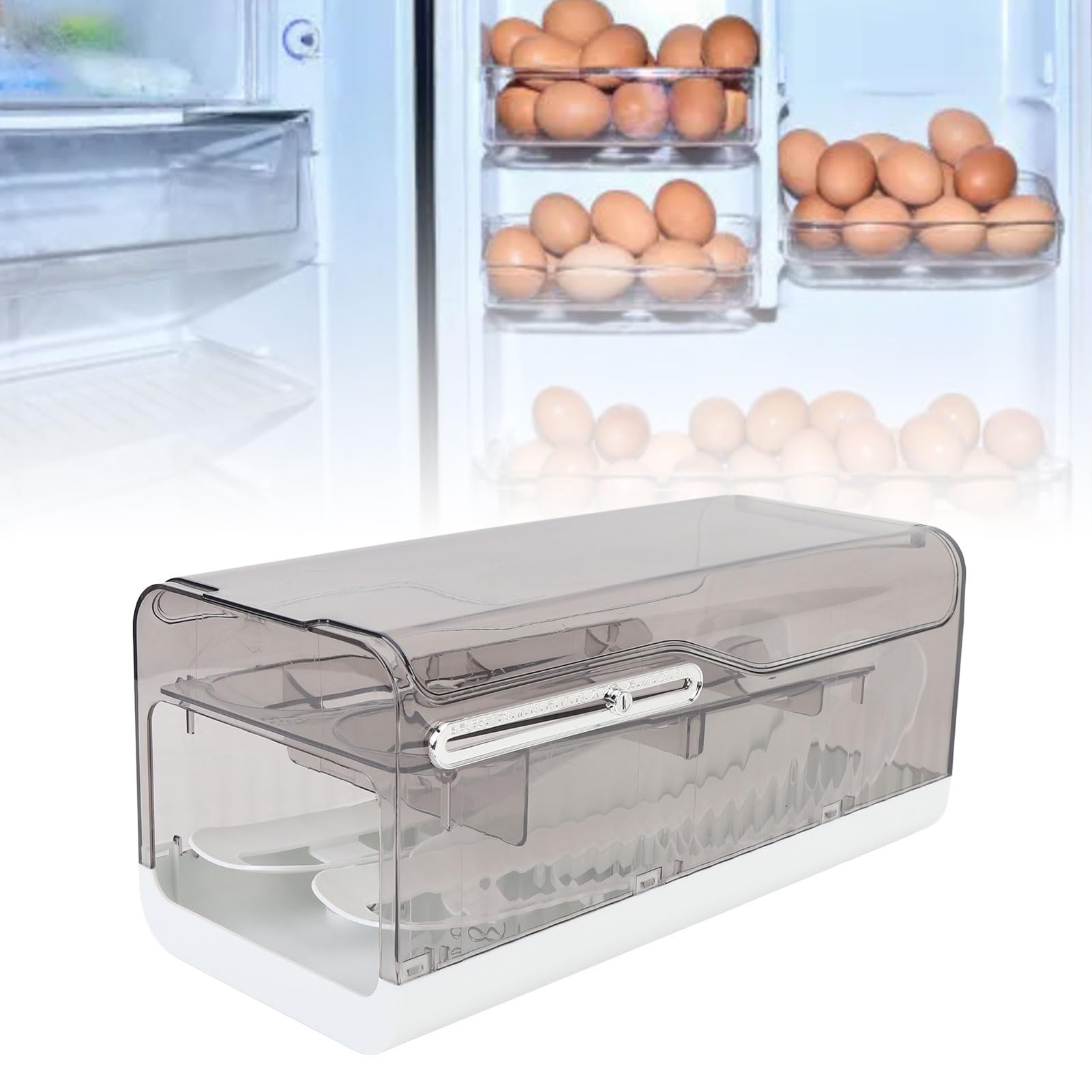 Eieraufbewahrungsbehälter, rollender Eierhalter, Organizer, Kühlschrank-Seitentür-Aufbewahrung (Luxuriöses Grau)