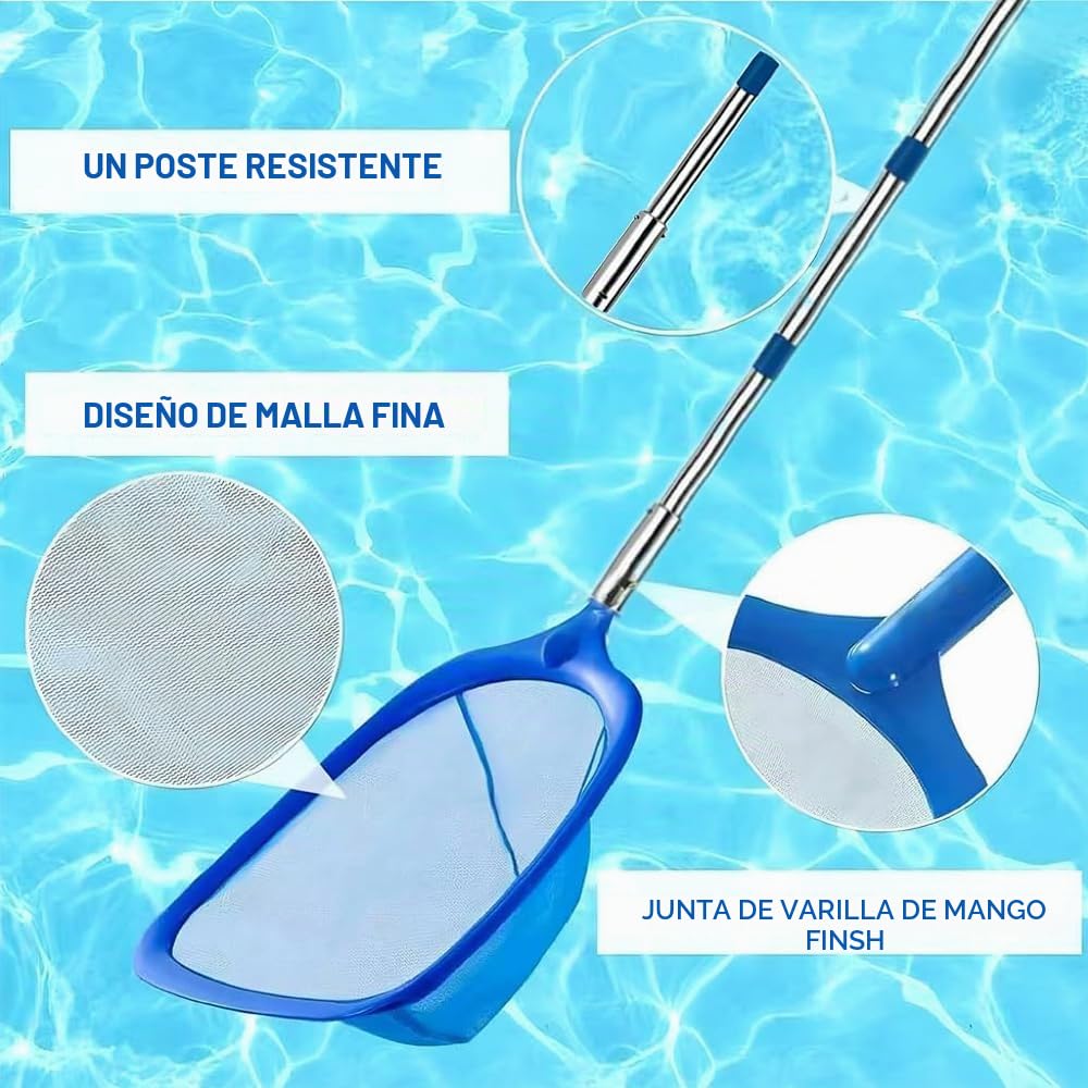 Red Piscina Limpieza con Palo, Red Piscina Malla Fina con Cepillo Piscina, Kit Limpieza Piscina, Recogedor Hojas Piscina, Limpia Piscinas Recoge Hojas, para Piscina, Estanque, Fuente, SPA (187cm)