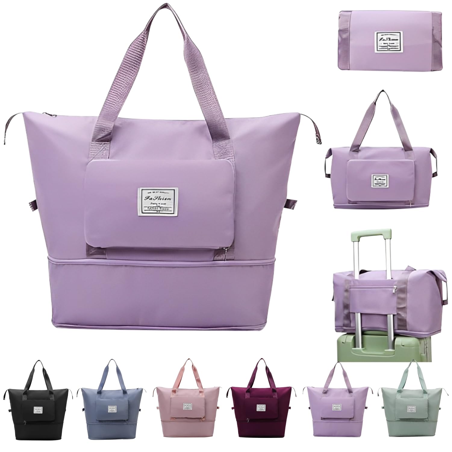 41 Litre Expandable Nylon Travel Bags for Women/Duffle Bags for Women Luggage/Foldable Vanity Travelling Handbags/Waterproof Hand Bag for Ladies Personal Items (Taro Purple)