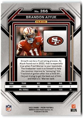 Miniatura 2 de 2022 Panini Prizm Football #266 Brandon Aiyuk San Francisco 49ers Official NFL Trading Card (Stock Photo shown, card is in Near Mint to Mint