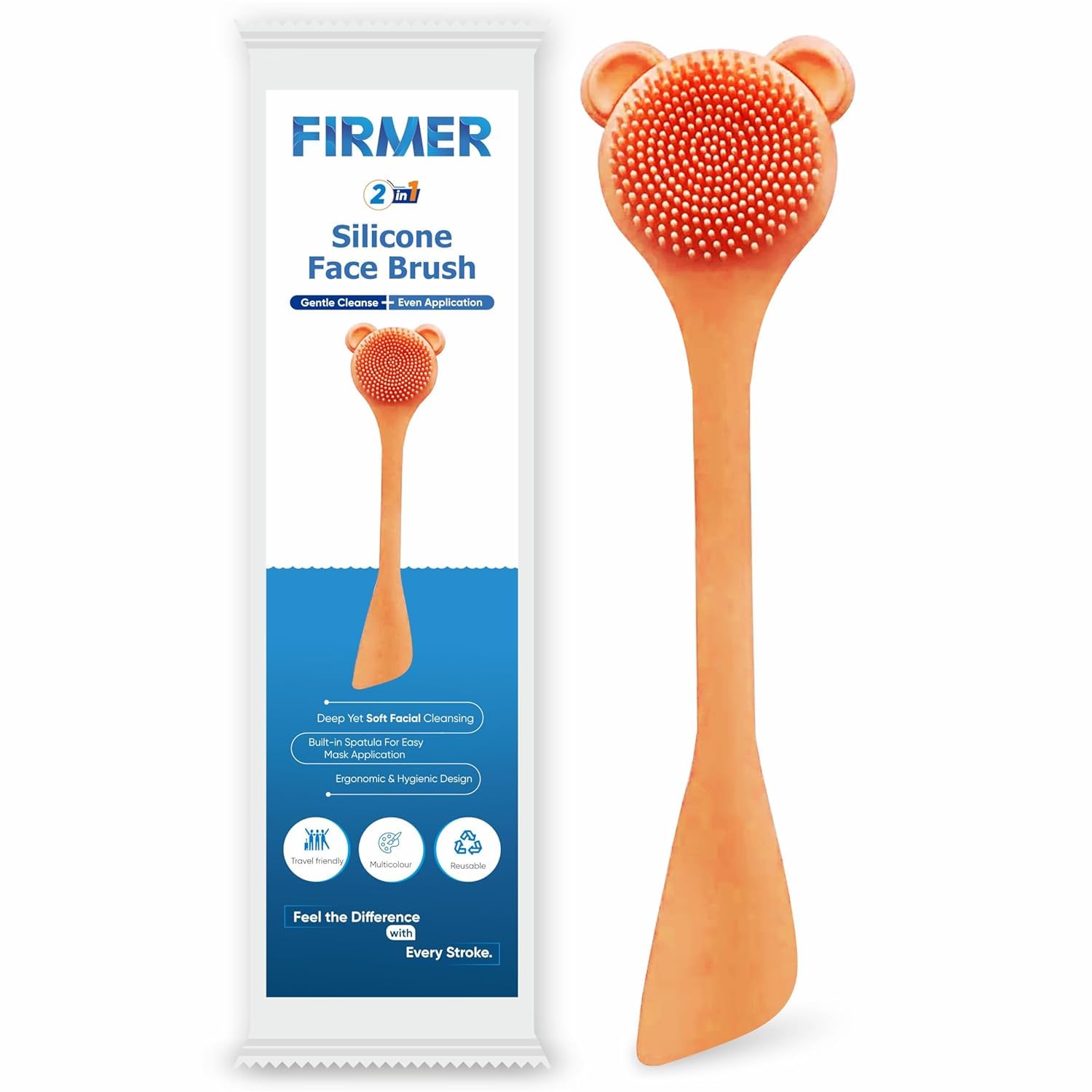Firmer 2-in-1 Silicone Face Brush with Mask Applicator (Pack of 1) | Soft Bristles for Deep Facial Cleansing | Built-in Spatula | Reusable, Travel-Friendly, Gentle on Skin-image-6