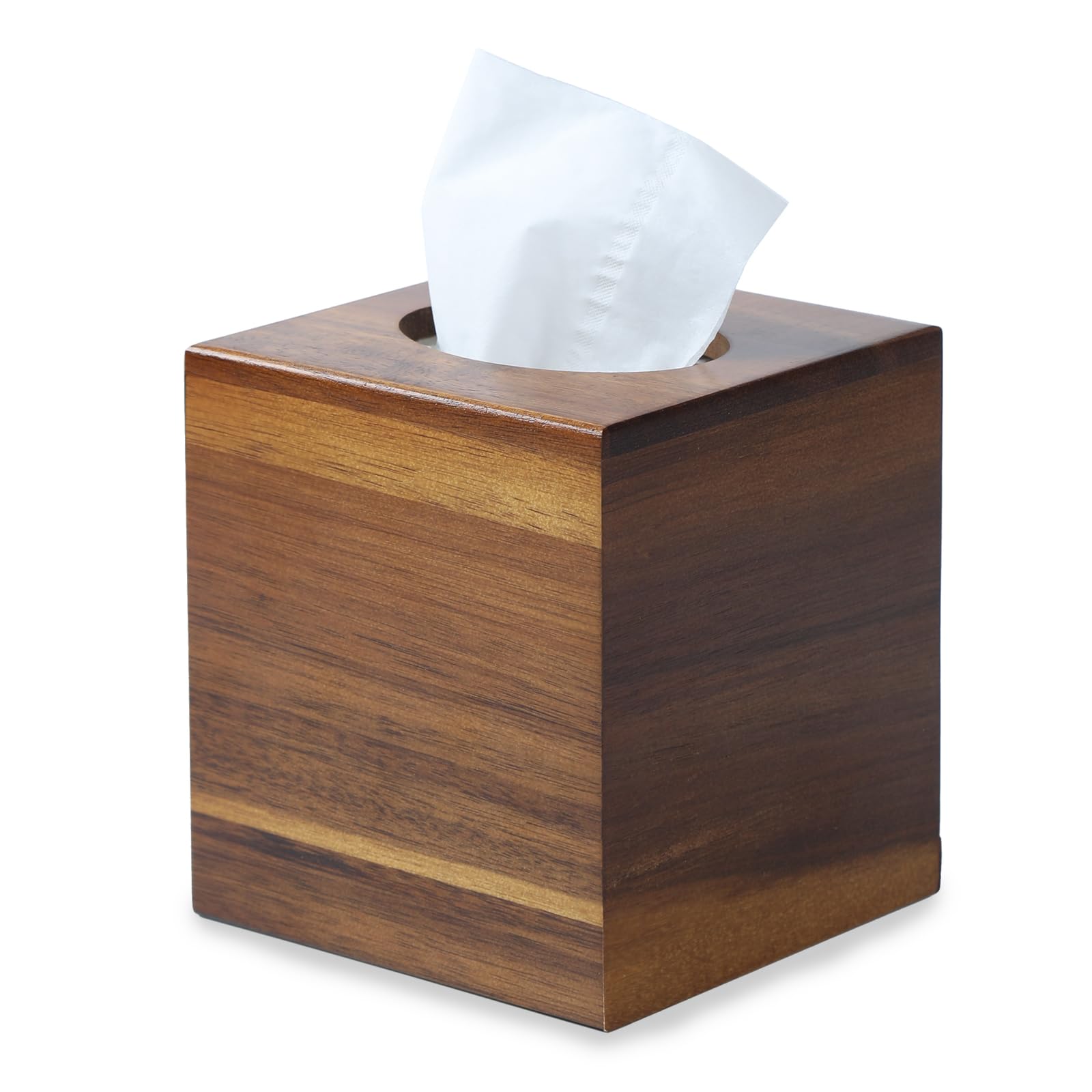 Caja para pañuelos de Madera de Acacia, Funda Cuadrada para Caja pañuelos Papel, Soporte Decorativo para baño, Sala de Estar, Dormitorio o Mesa de Comedor, 13.5 x 13.5 x 15 cm