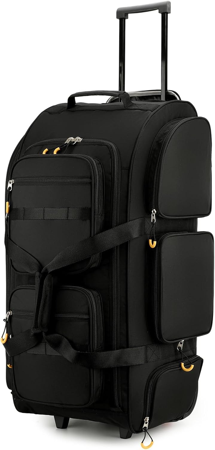 Searock 90L Rolling Duffle Bag with Wheels and Handle, 31” Large Duffle Bag for Travel, Carry On Luggage Duffel Bag with Shoe Compartment, Multi-Pocket, Water Resistant, Black
