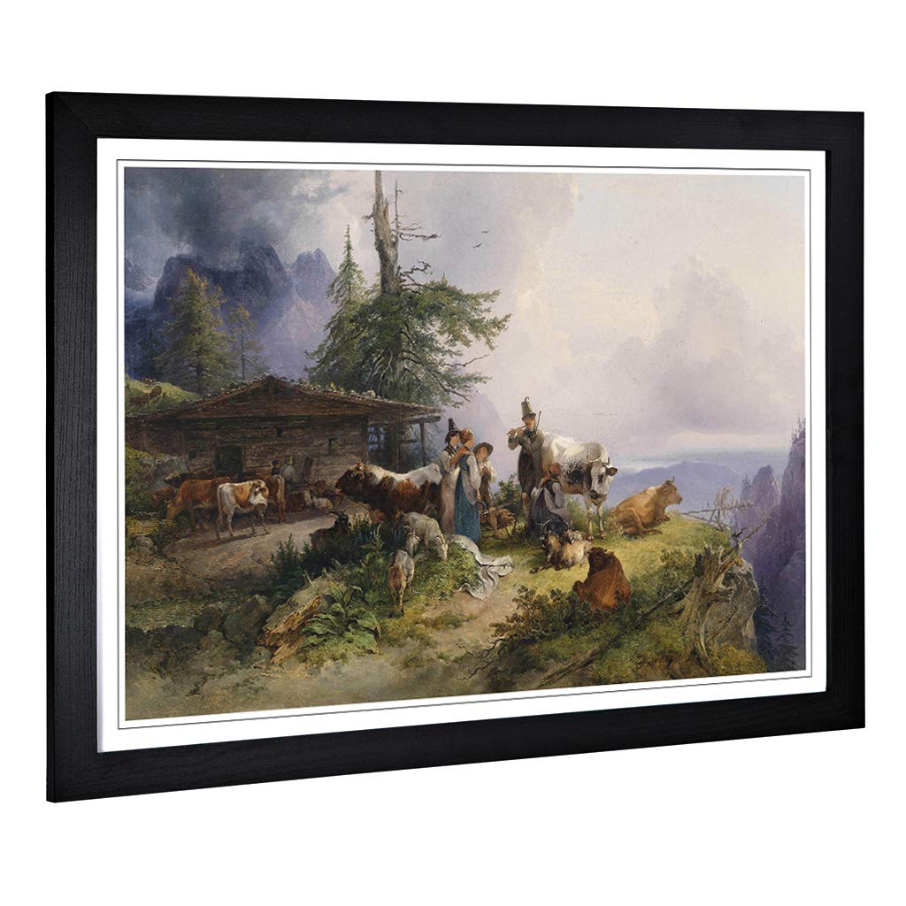 Big Box Art Framed Print of Friedrich Gauermann Farmhouse Design | Wall Art Picture | Home Decor for Kitchen, Living, Dining Room, Bedroom, Hallway, Office, Black, A2 / 24.5x18 Inch / 62x45cm