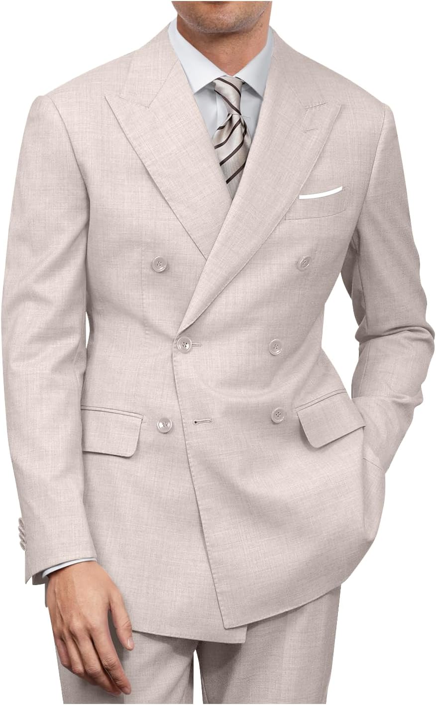 ZKHOECR Mens Double Breasted Suit Slim Fit Solid Suit Jacket and Dress Pants 2 Piece Set Prom Wedding Suits for Men