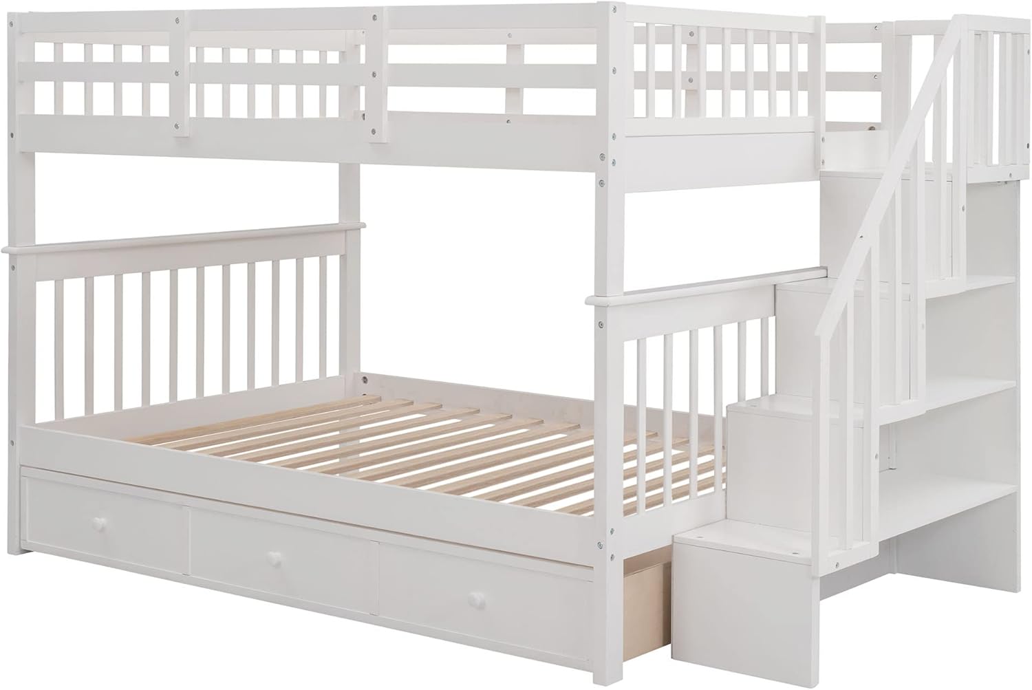 MOEO Full Over Full Bunk Bed with under-bed drawers pulled out