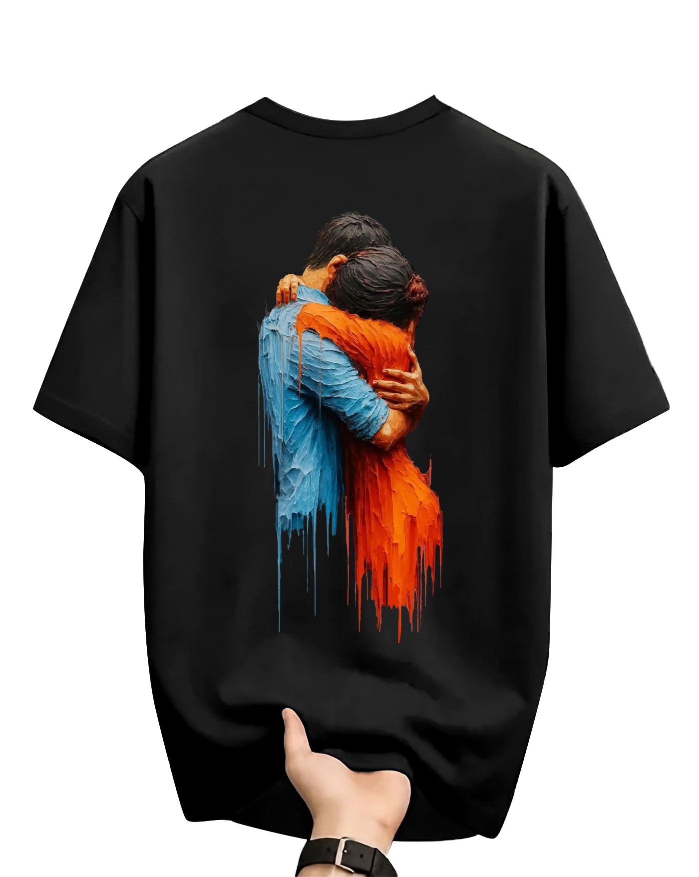 ausk Men’s Oversized Black Graphic Printed T-Shirt | Romantic Couple Back Print Casual Streetwear Tee | Round Neck Half Sleeve Drop Shoulder Cotton Blend T-Shirt for Men-picture-53