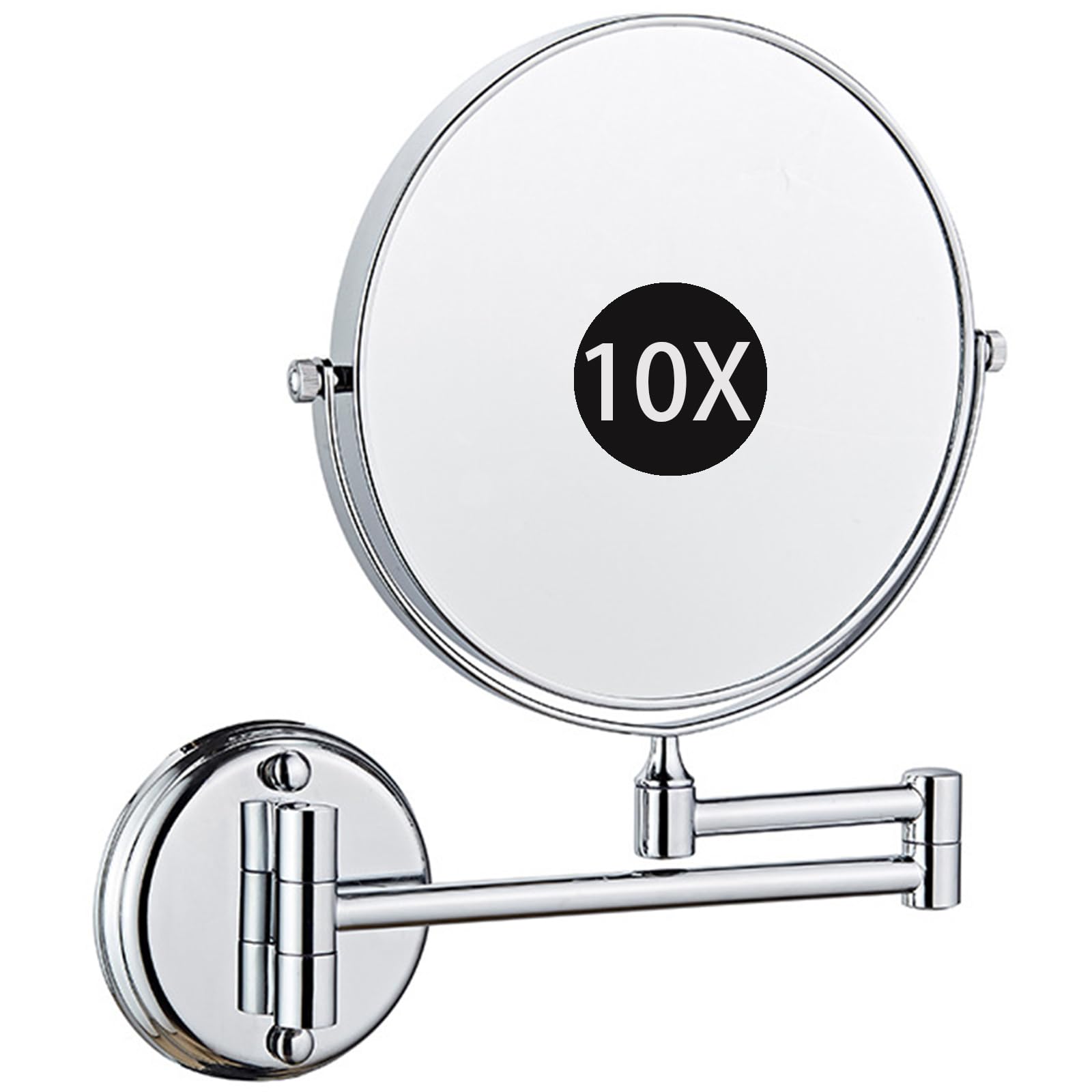 SXFSDOU 8" Wall Mounted Makeup Mirror, Double Sided Magnifying 360° Swivel Extendable Shaving Vanity Mirror for Bathroom,Chrome,10X