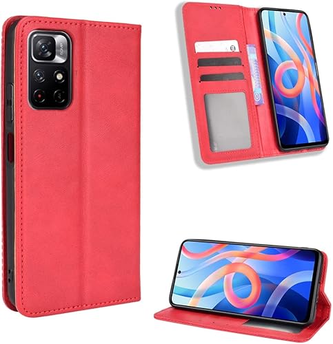 Jielangxin Keji Funda para Xiaomi Poco M4 Pro, Funda para Xiaomi Redmi Note 11Poco M4 Pro 5G 21091116AG Funda de cuero PU Flip Cover Rojo