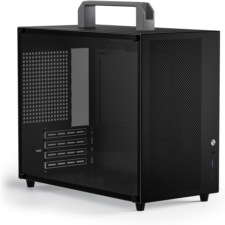 Micro ATX Case Mini PC Computer Matx Case – Optimized Airflow – Rear Cable Management – Supports Full-Sized GPUs – 240mm Liquid Cooler – Detachable Carrying Handle – Tempered Glass – Black