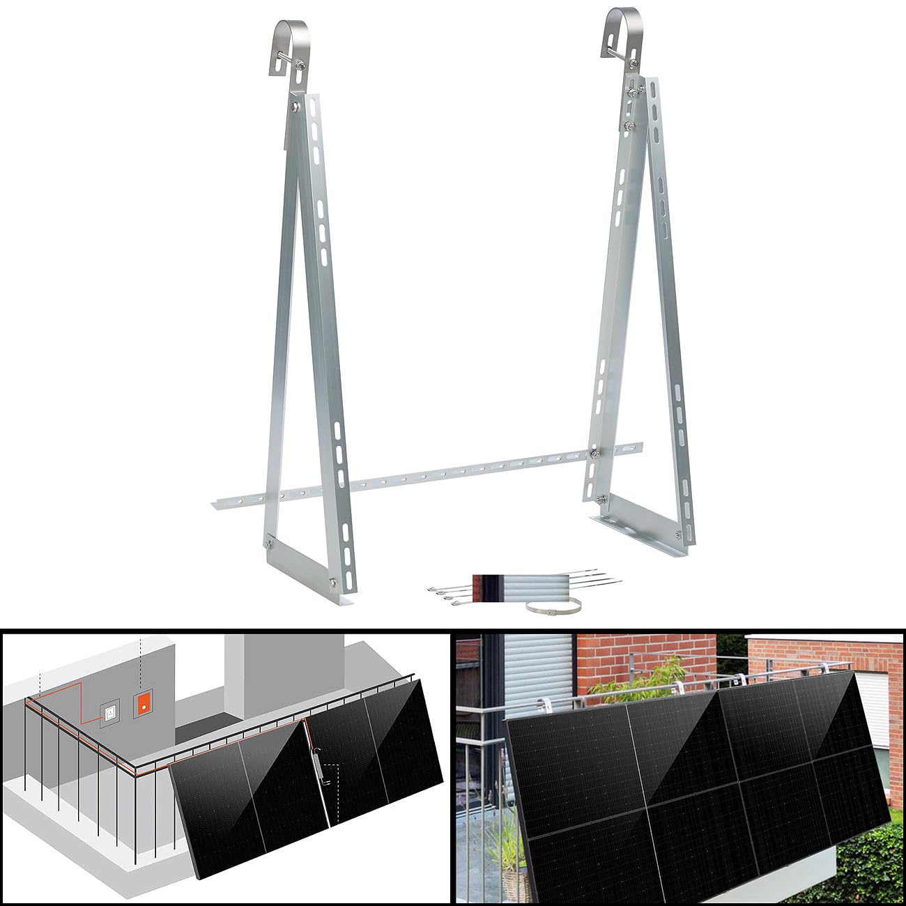 revolt Halterung Photovoltaik: Balkongeländer-Halterungen für Solarmodule bis 77cm, 20° - 60° Neigung (Balkonhalterung Solarmodul, Solarpanel Balkongeländerhalterung, PV)