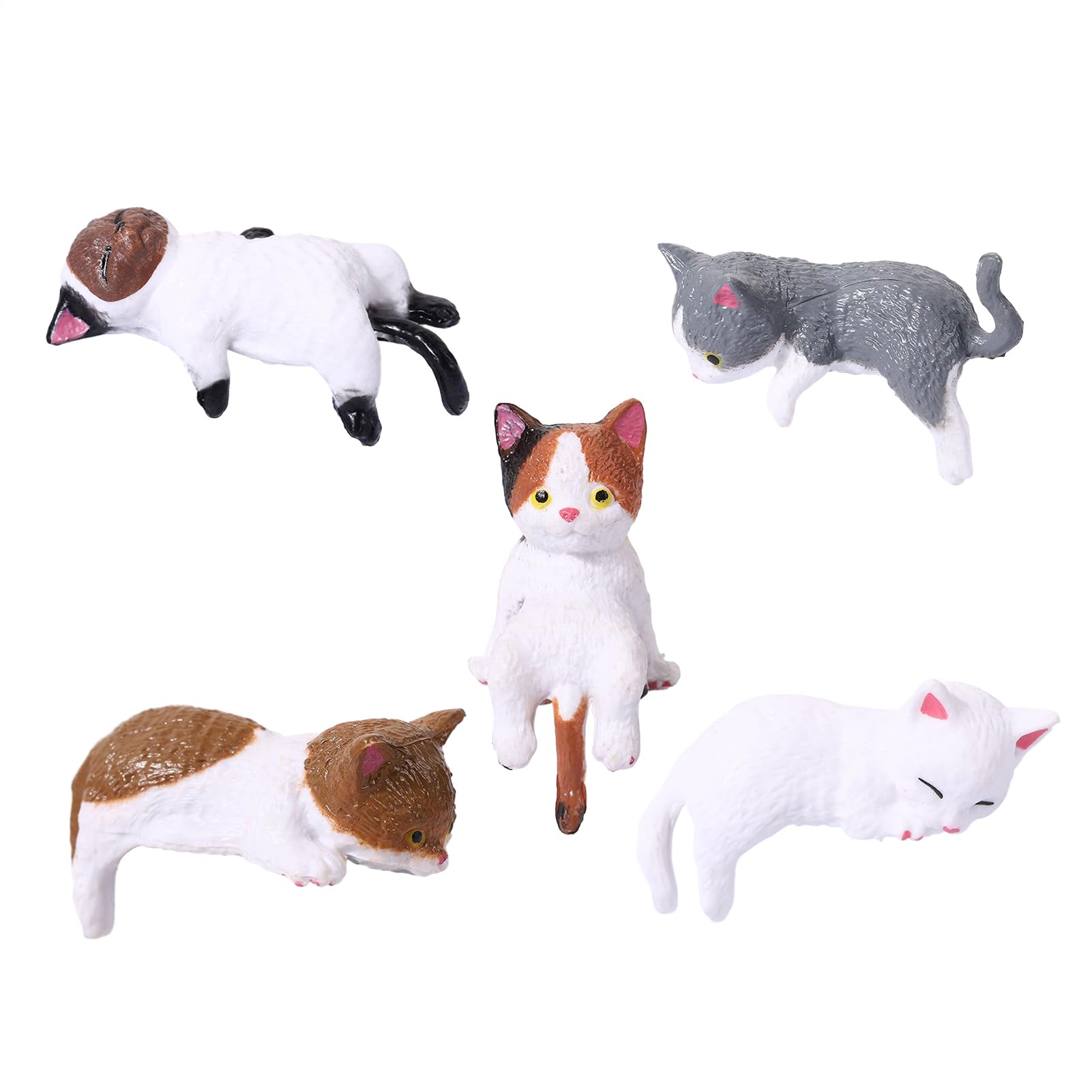 5 Pcs Cute Cat Figurines Playset, Realistic Mini Cute Car Ornament, Cartoon Cats Computer Monitor Decor, For Desk Shelf Living Room Bedroom Office Dashboard Computer