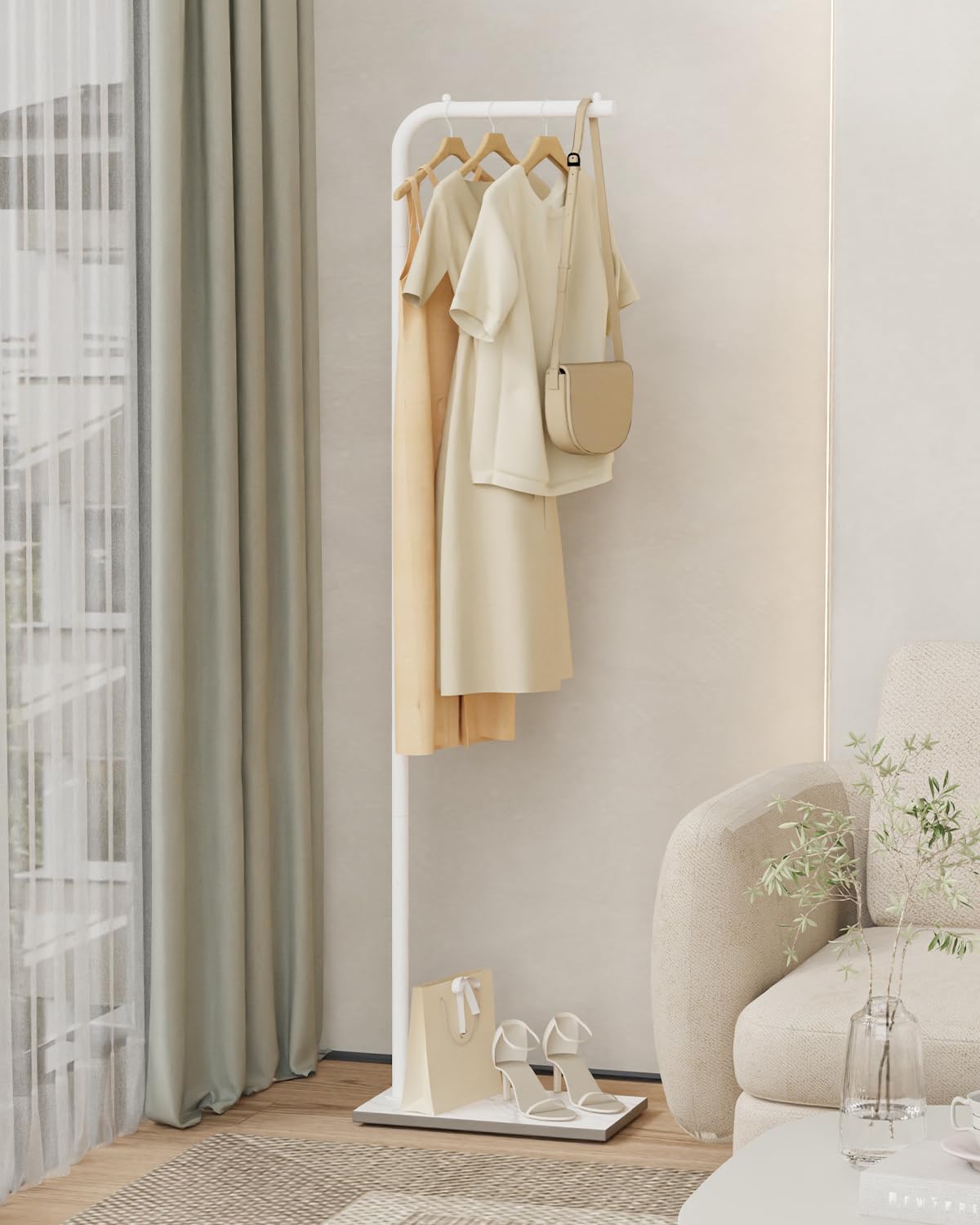 Freistehend Kleiderständer, Modern Garderobenständer, Jackenständer, Begehbarer Kleiderschrank, für Wohnzimmer Schlafzimmer Büro, 26x39x180cm, Weiß