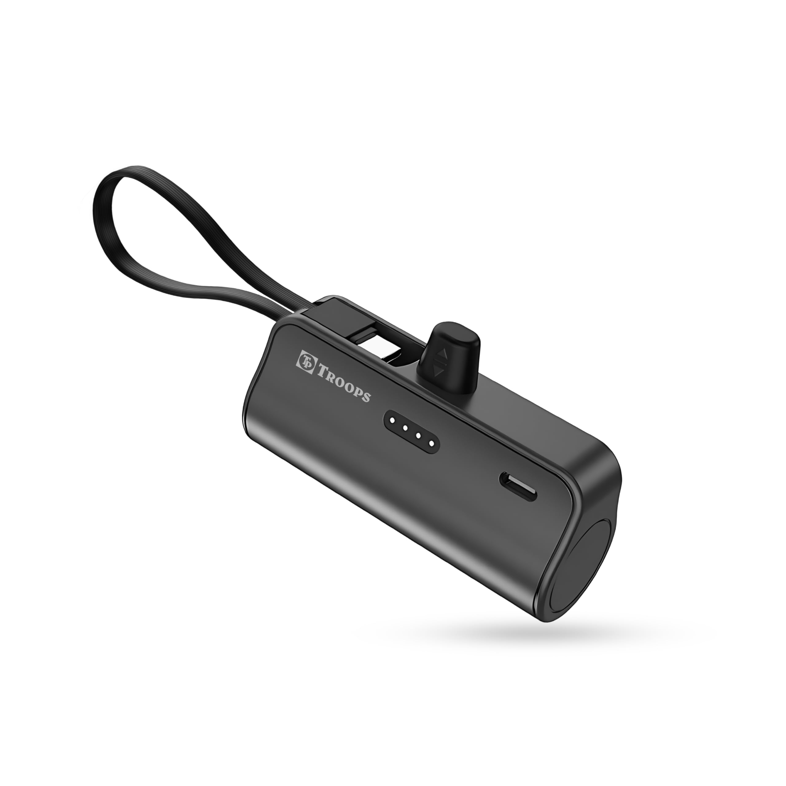 TP TROOPS Mini Power Bank, 5000mAh, 65W Fast Charging, Built-in Type-C Cable, Dual-Device Charging, LED Indicator (Black)-image-36