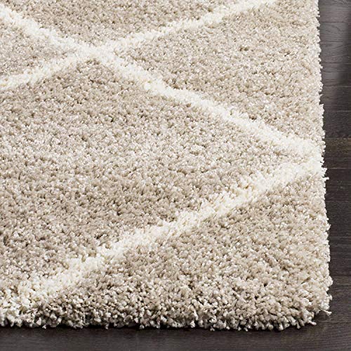 Image of Luxury Ultra Soft Shaggy Bedside Ovel Rug - Geometric Design | Plush High-Pile Bedroom Carpet, Pack of 1 Pic, 1.5x4 Feet, (Beige Box)