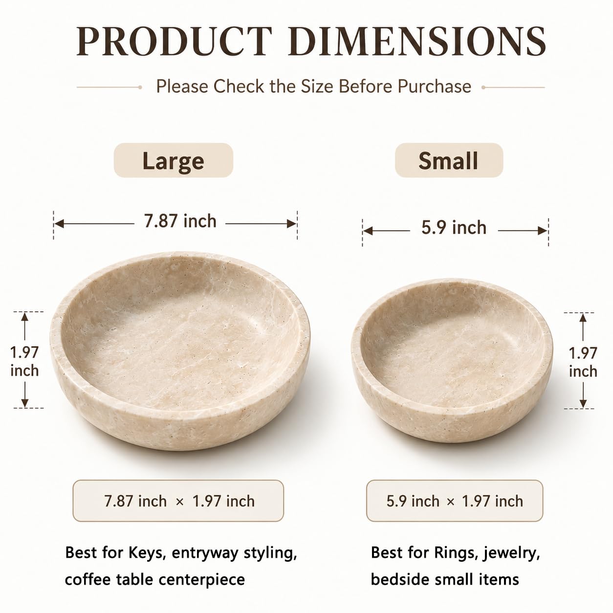 Petit bol rond décoratif en marbre 15 cm pierre naturelle pour décoration d'intérieur beige