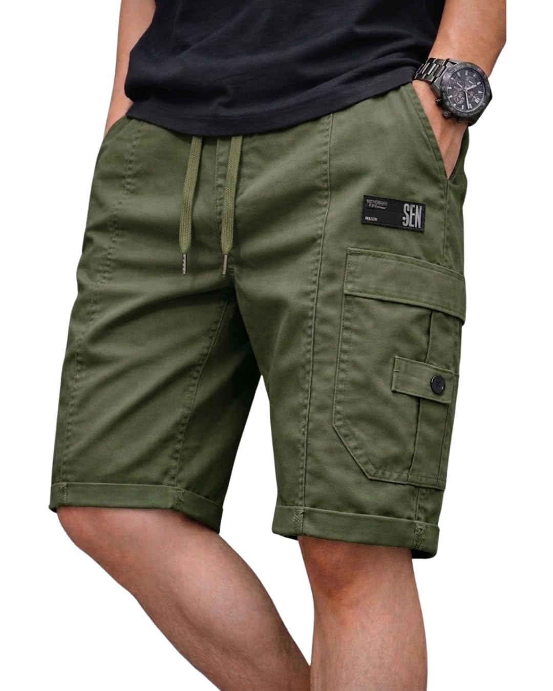 dhrivansh Men's Cotton Cargo Shorts | Solid Khakhi | Regular Fit Casual Shorts with 5 Pockets | Comfortable Summer Wear-picture-19
