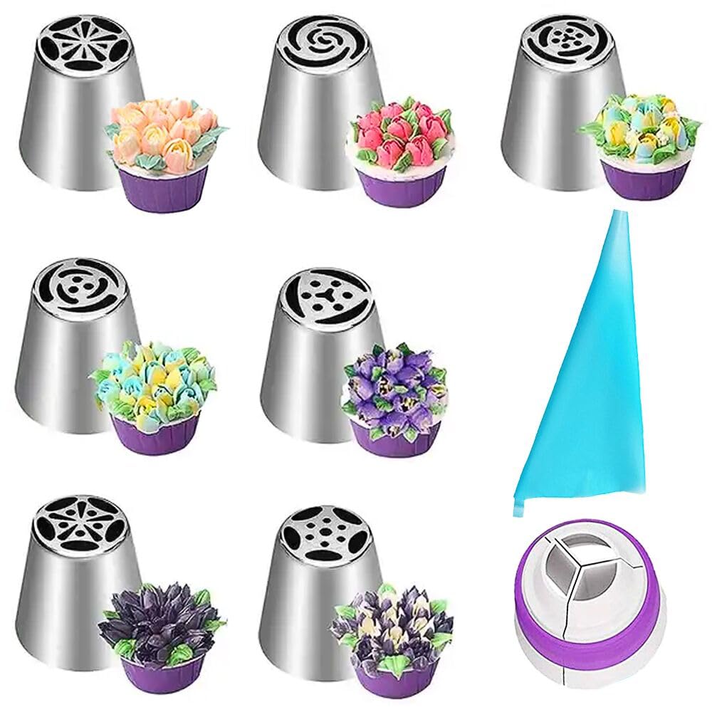 Piping Nozzle Set Frosting for Cakes Russian Nozzles Flower Icing Nozzles Flower Nozzles for Cake Decorating for Cupcakes Dessert Baking Accessories 9 Pcs