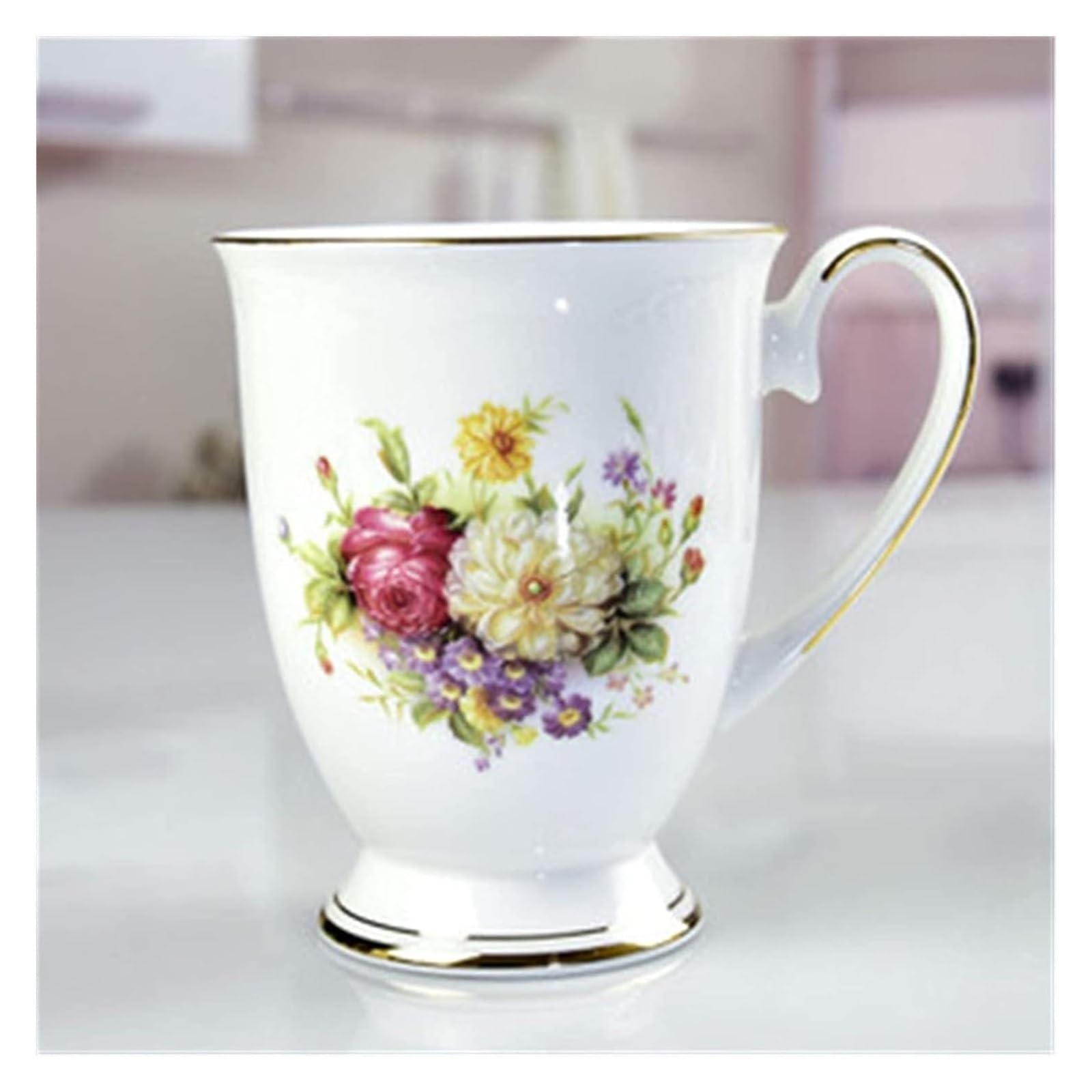 Kaffeetassen aus Glas mit Blumenmotiv, Emaille-Glastasse, Emaille-Blumen-Teeglas, Kaffeetasse, Glastasse, Kaffeetasse aus Knochenporzellan, Café, Blumenmalerei, Milchtasse, Blumen-Teetasse, kreativ