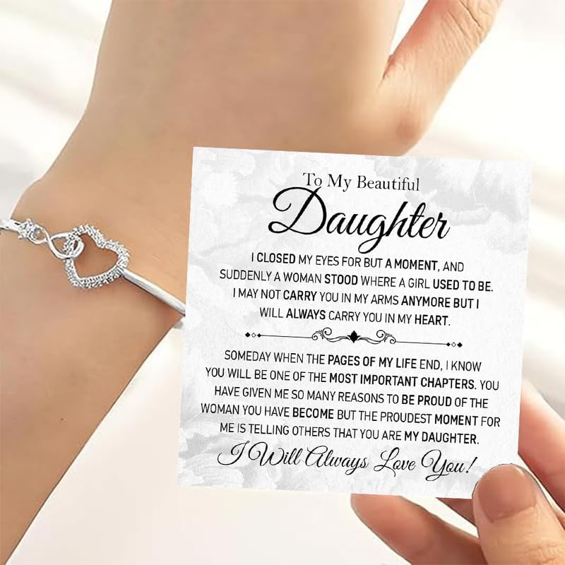 To My Daughter Infinity Heart Bracelet From Mom and Dad, Mother Daughter Bracelet Gift with Message Card and Box, Christmas Gifts for Daughter - Image 3