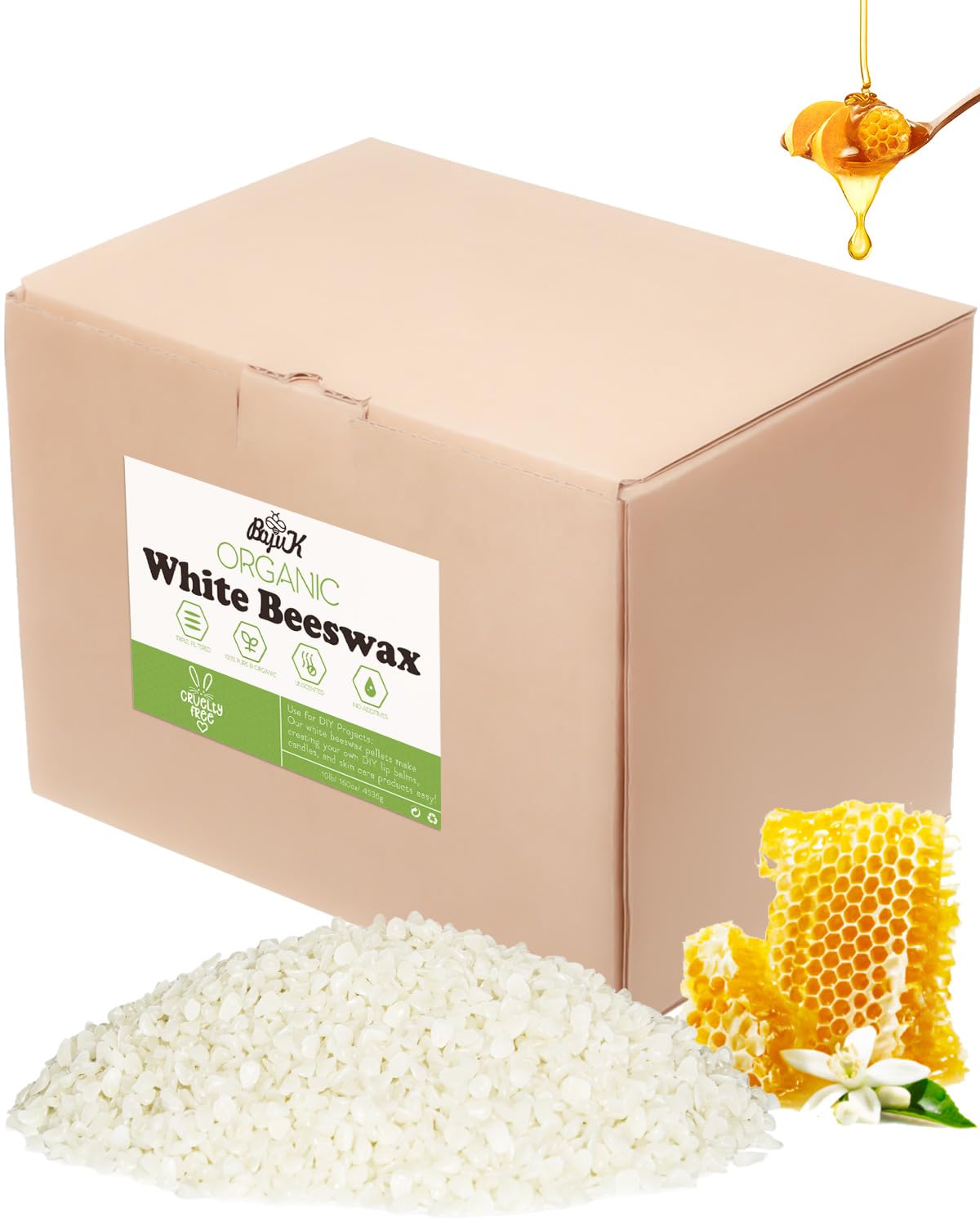 White Beeswax Pellets, Beeswax for Candle Making, Beeswax Pellets Cosmetic Grade Eco Friendly Products, Organic Beeswax for Body, Skin Care DIY, Lip Balm and Soap Making Supplies (4530g, White) — image 1