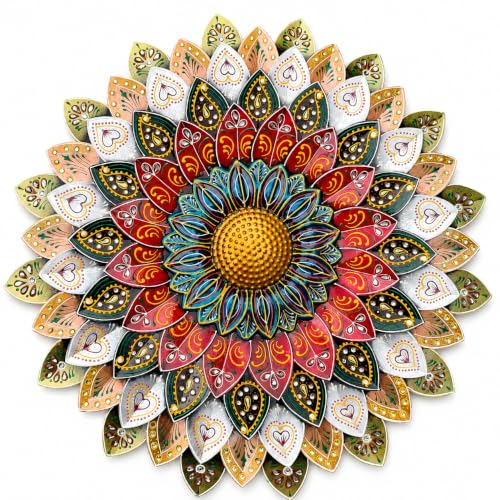 Image of SETHI AESTHETIC Metal Sunflower Wall Decor - Artistic Metal Wall Art Antique Rainbow Finish Stylish Daisy Flower Wall Art, Decorative Wall Decor for Living Room, Foyer, Home Decor, Size 54X54 CM (Metallic Rajasthani Heritage)