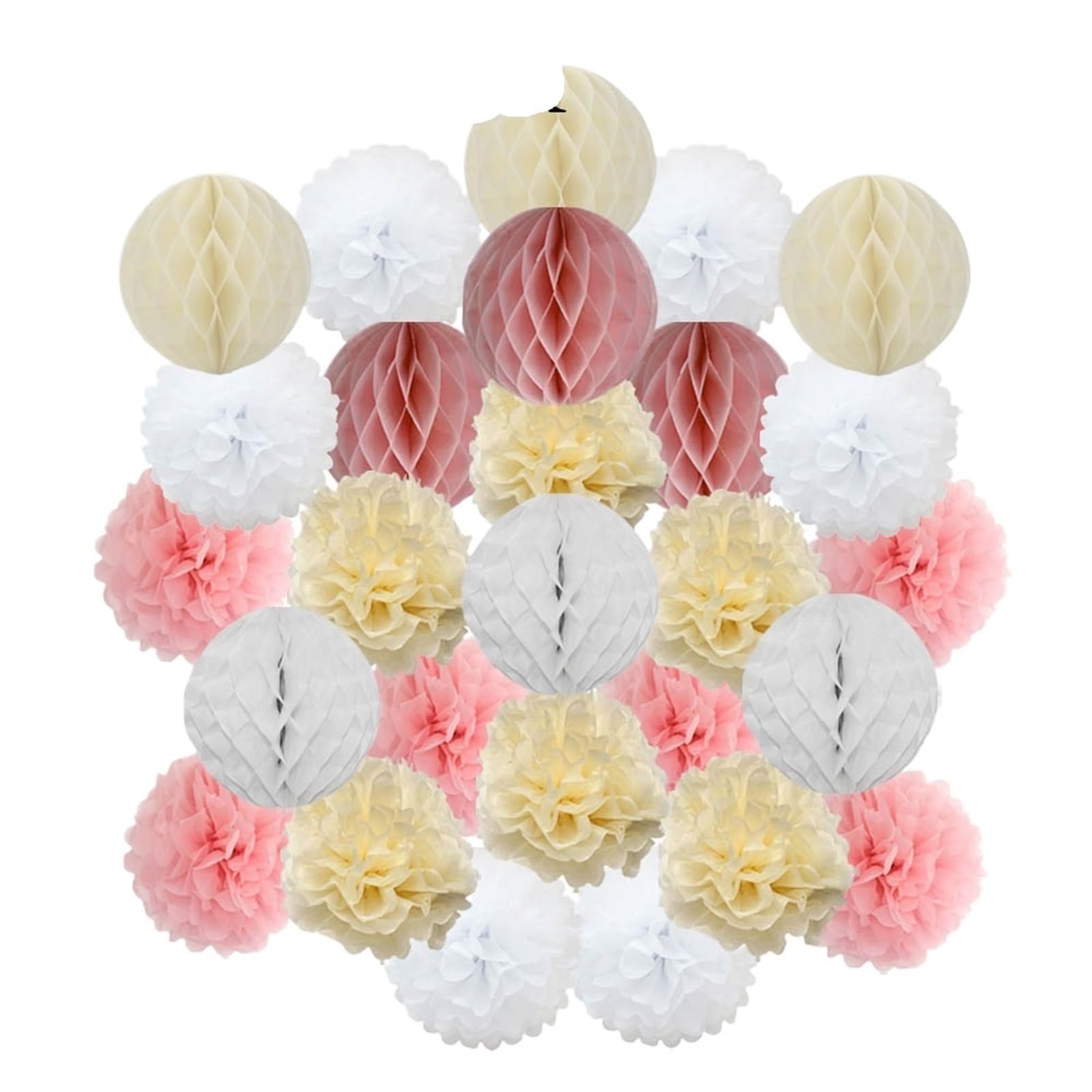 Paper Pom Poms Wedding Ceremony DIY Decoration Hanging Round Ball Honeycomb Paper Pompom for Baptism Birthday Party Favor(Pink Beige,10inch(25cm))