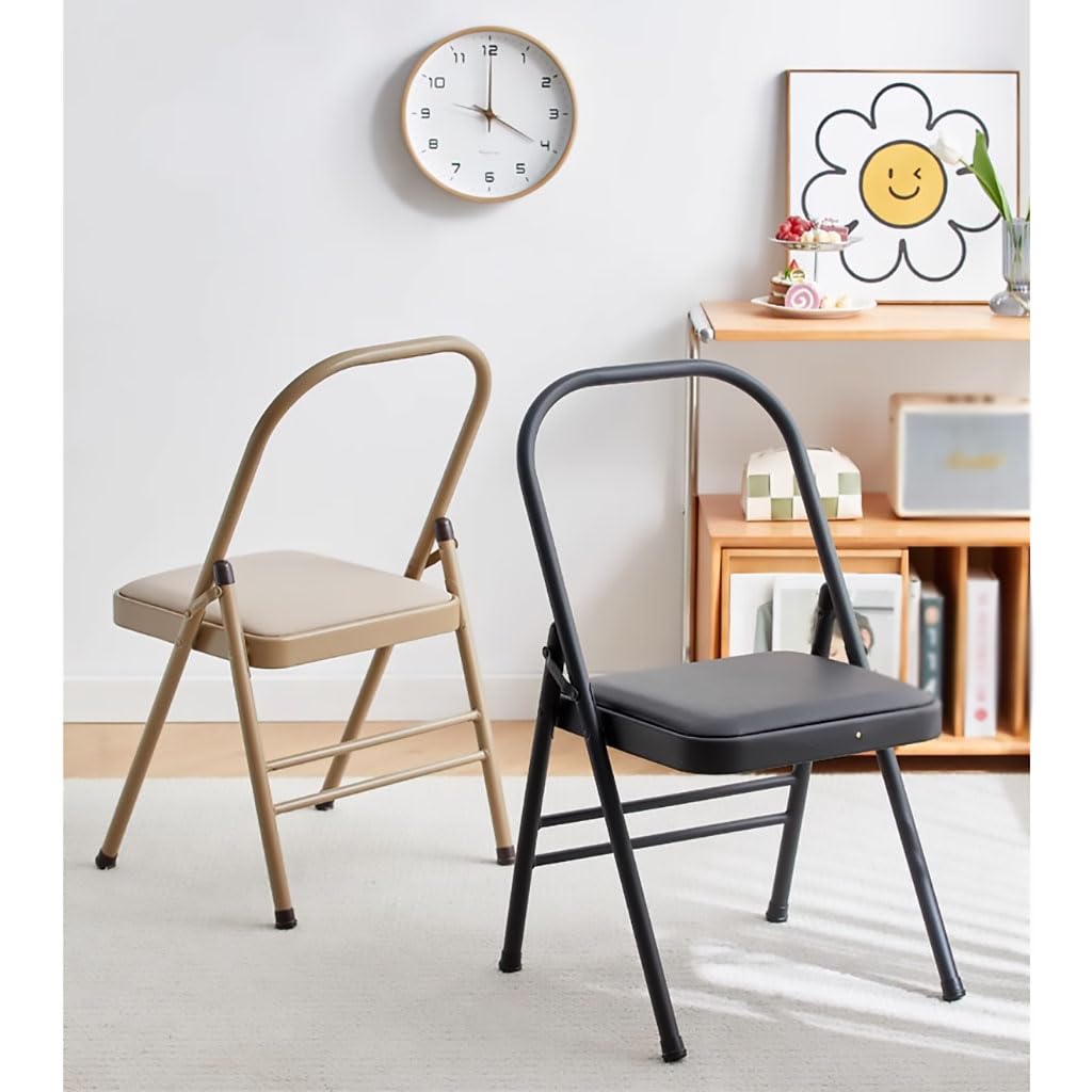 Sedia Yoga Pilates Sedia Yoga Senza Schienale in Pelle PU Design a Tre Travi Anteriore e Posteriore Sedia Yoga Pieghevole Sedia Yoga Iyengar Sedia Yoga per Adulti,Black