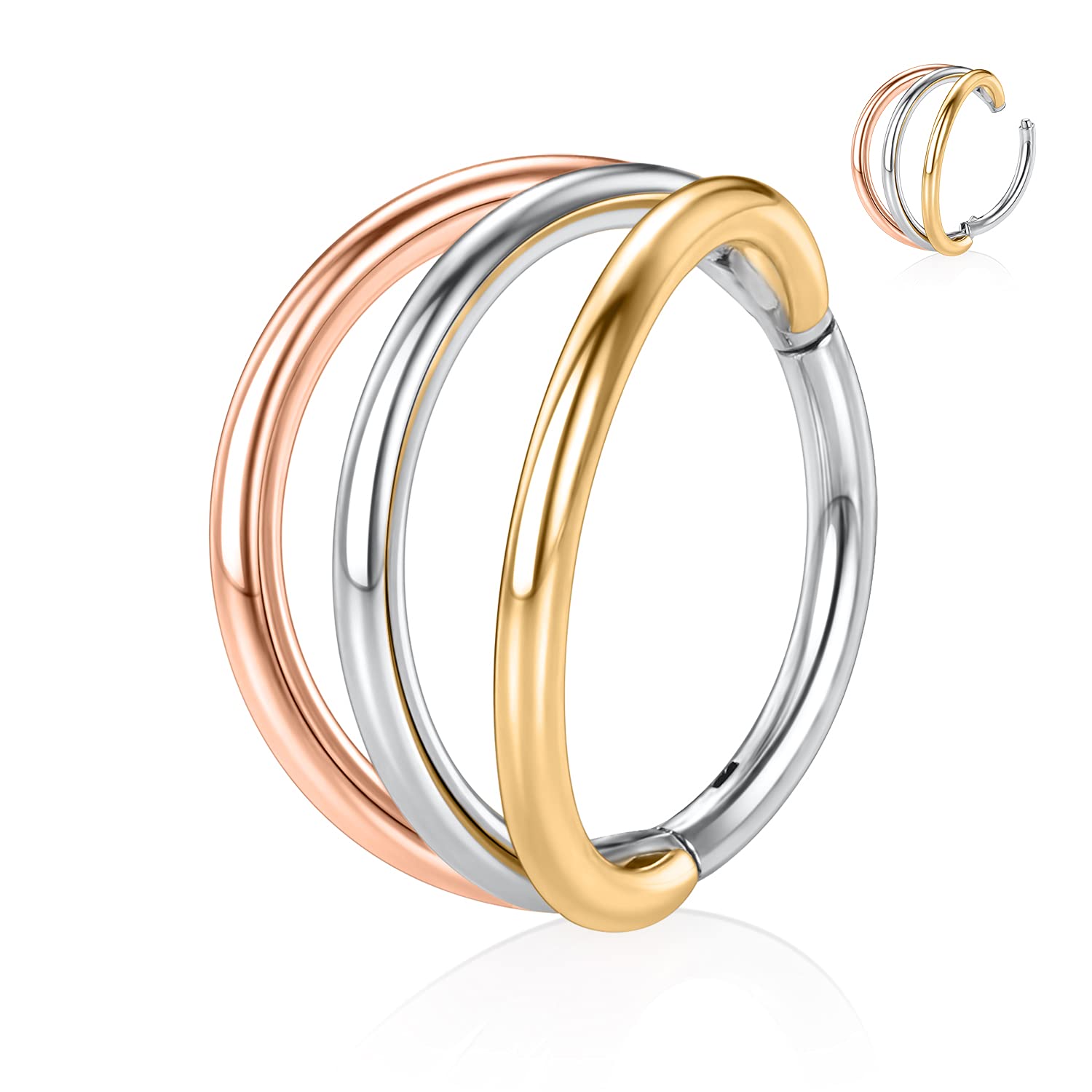 hengkaixuan Triple Double Nose Hoop Ring Sleeper Hoop Earring Helix Rook Conch Cartilage Daith Tragus Earrings Septum Ring Lobe Nose Piercing Jewellery for Women — view 76