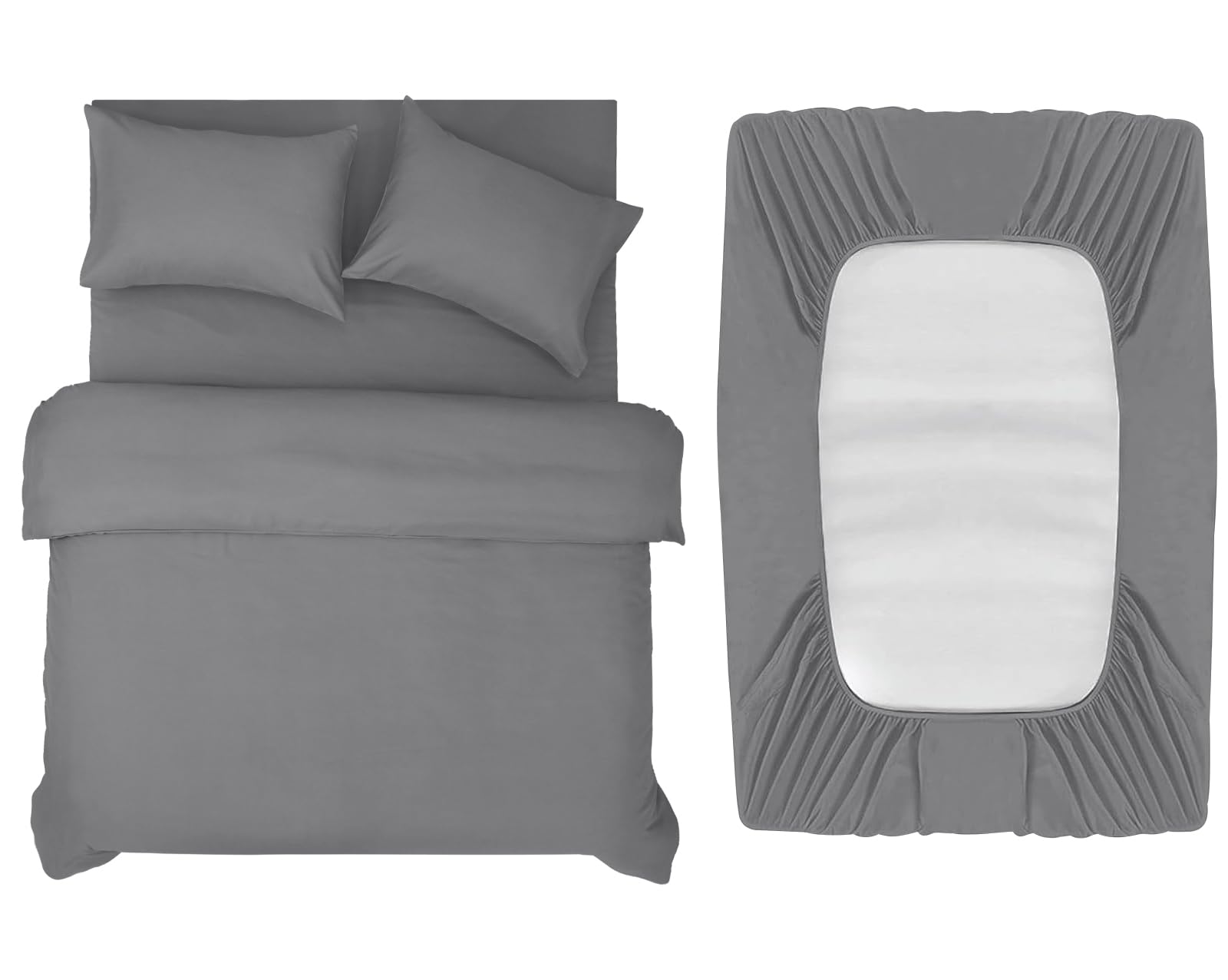 INSPIRE HOMEWARE Double Duvet Set - Duvet Cover,Fitted Sheet with 2 Pillowcases - Premium Brushed Microfiber 4 piece Double Bedding Set - Grey Quilt Cover Set for All Seasons — image 1