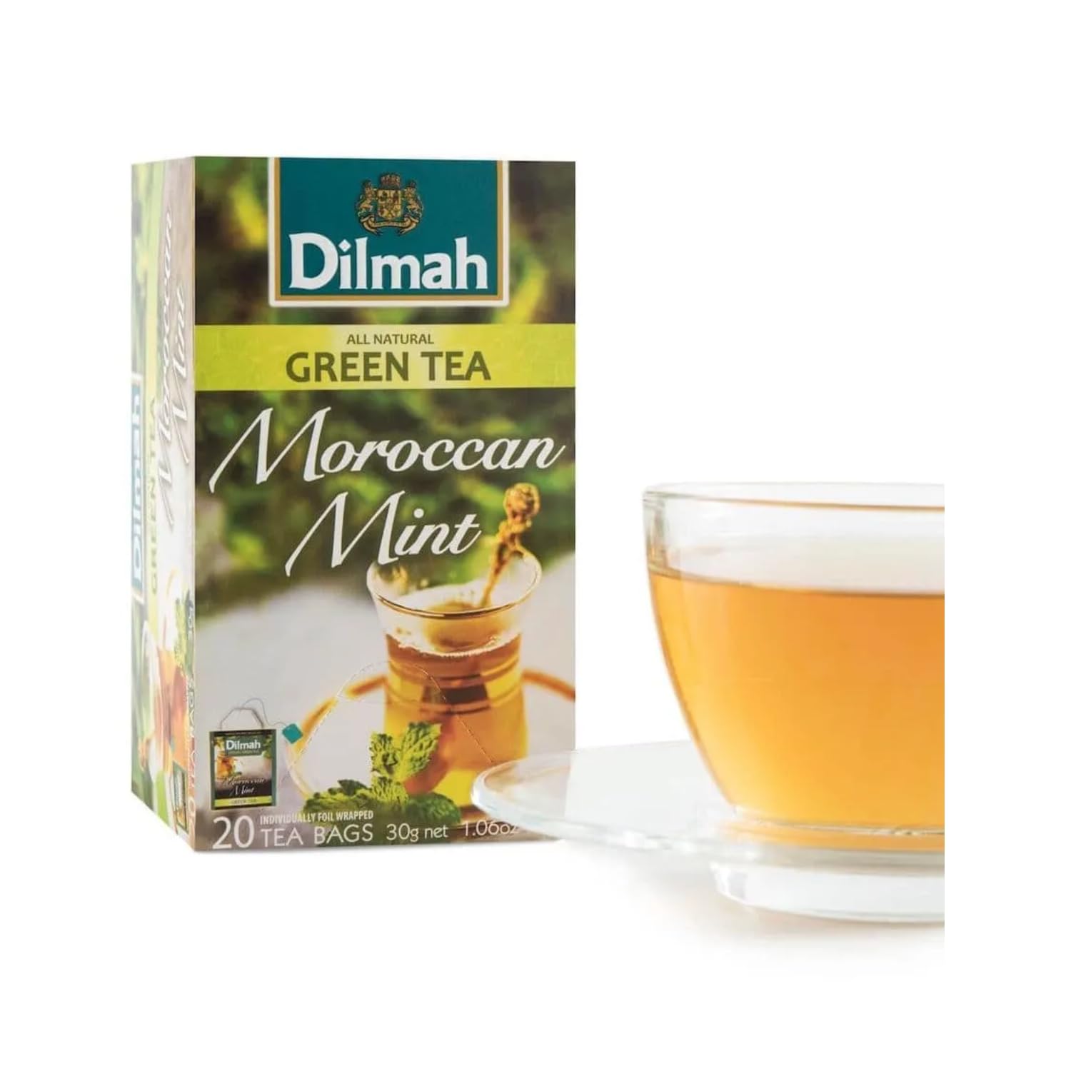 Dilmah® | Puro Tè Verde e Menta Marocchina | Tè Verde Ceylon e Foglie Menta Piperita - 20 Bustine di Tè (30 Gr)