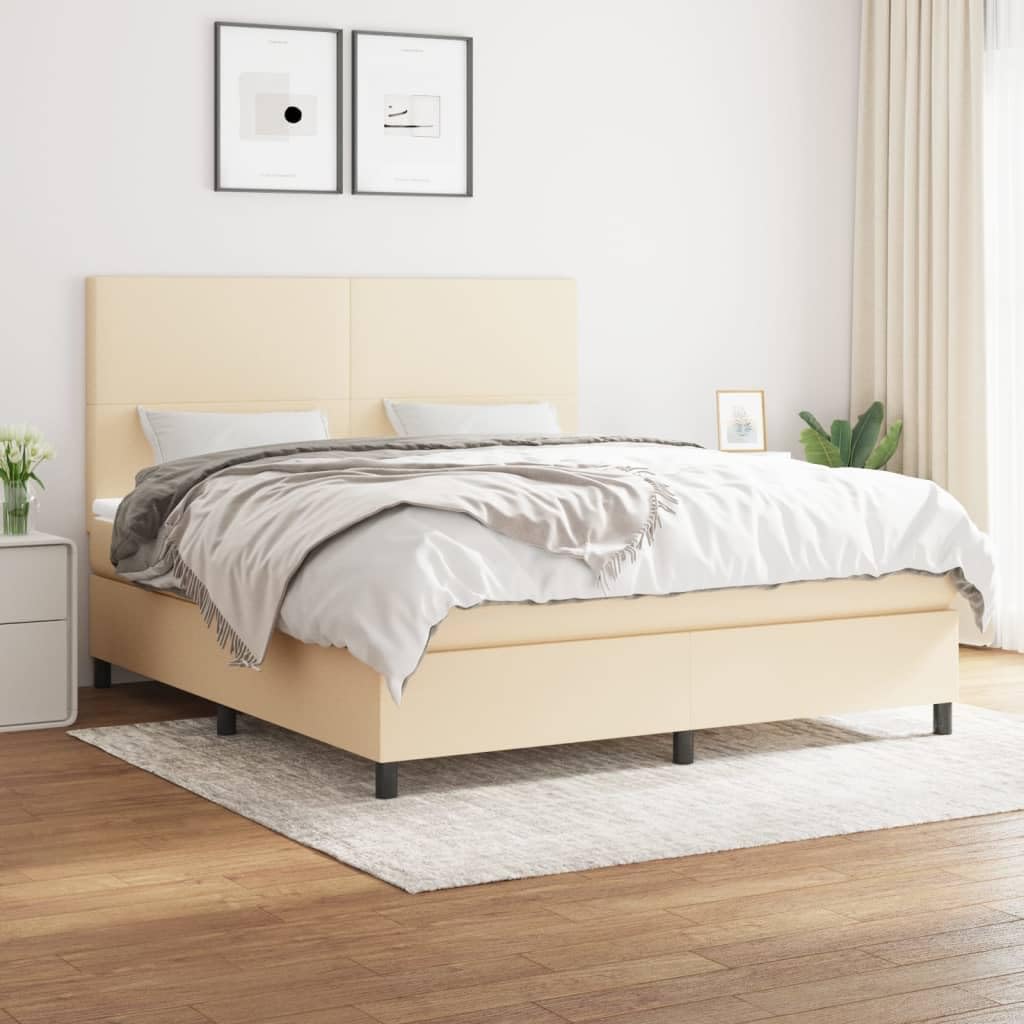 Stoff Taschenfederkernmatratze höhenverstellbares Kopfteil Creme 160x200 cm