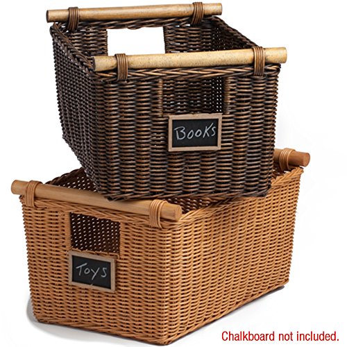 The Basket Lady Pole Handle Wicker Storage Basket, Medium, 16 In L X 12 In W X 8.25 In H, Antique Walnut Brown #TOP2