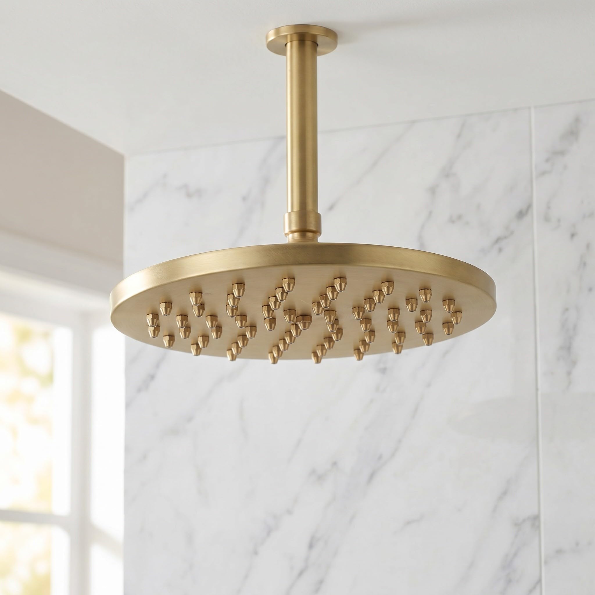 Veemoon Soffione doccia a pioggia - Facile installazione - Soffione doccia rotondo in rame a soffitto anti-perdita - a pioggia per il bagno, ideale per un'esperienza rilassante sotto la