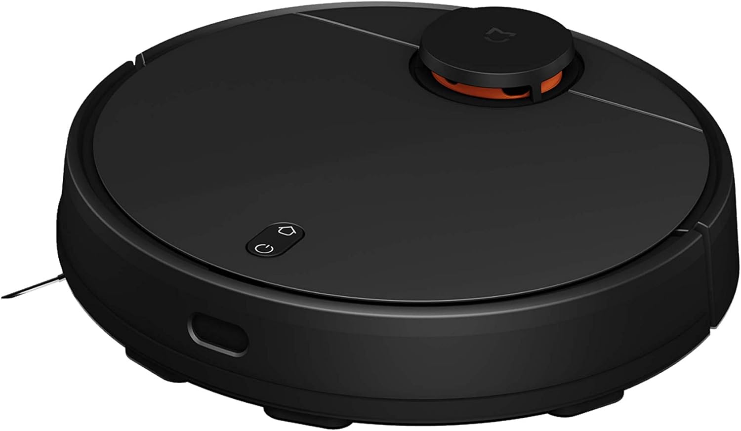 Top-down view of the Xiaomi Mijia Robot Vacuum Cleaner, showing its circular black body with a raised laser navigation dome and two control buttons.