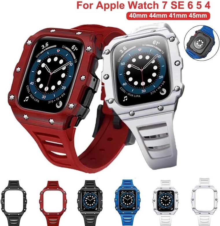 fkimkf strapcarbon fiber case for apple watch 41mm 45mm 40mm 44mm modification kit band men business bracelet for iwatch 8 7 se 6 5 4