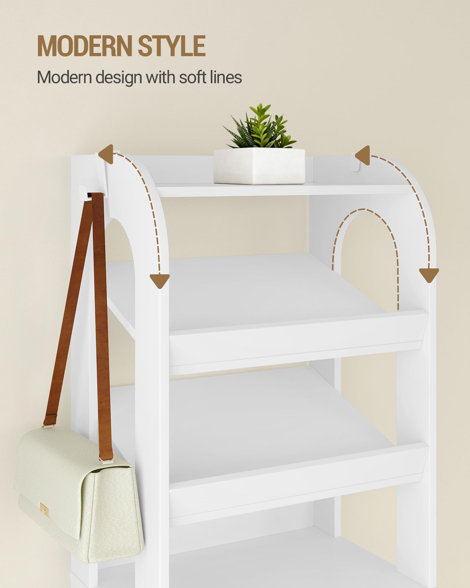 Hzuaneri Vertikales Schuhregal, 11 Ebenen, mit Haken, 42,5B cm, Weiß | Holz-Schuh-Organizer für Schrank, Eingang, Schuhturm für Kleine Räume, Freistehend, Verstellbar, SR13403X