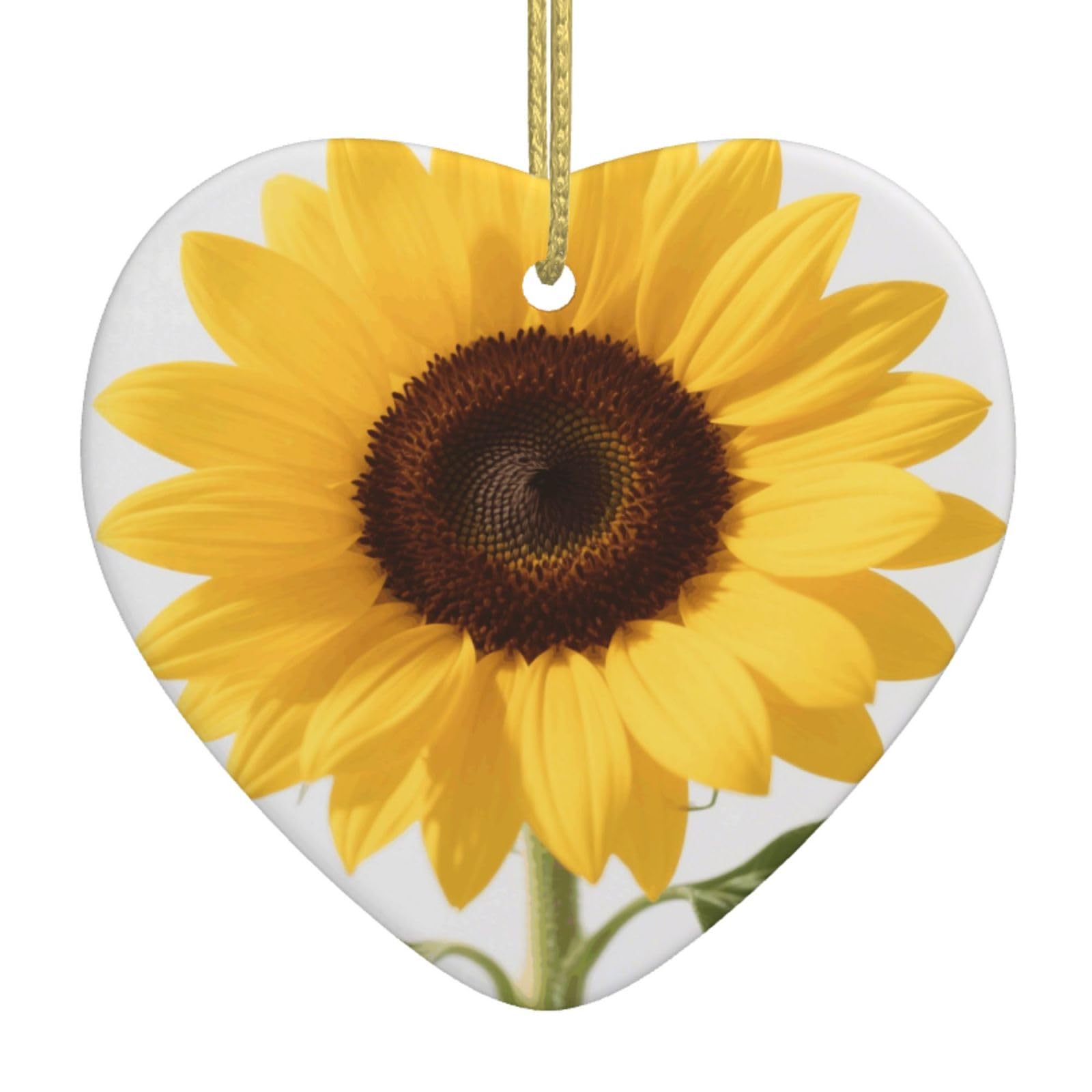 Beautiful Yellow Summer Sunflower Christmas Ornament 2025 Heart Ceramic Hanging Ornaments for Home Decor Christmas Decorations with Gold Rope Double-Sided Xmas Tree Ceramic Hanging for Holiday Party