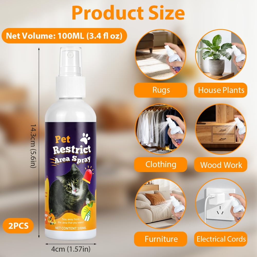 OSDUE Spray Anti Rosicchiamento per Gatti,2PCS 100ml Naturale ed Efficace Spray per Gatti per Interni ed Esterni, Impedisce ai Gattis di Graffiare Mobili,Tappeti,Tende e Piante, Ingredienti Naturali