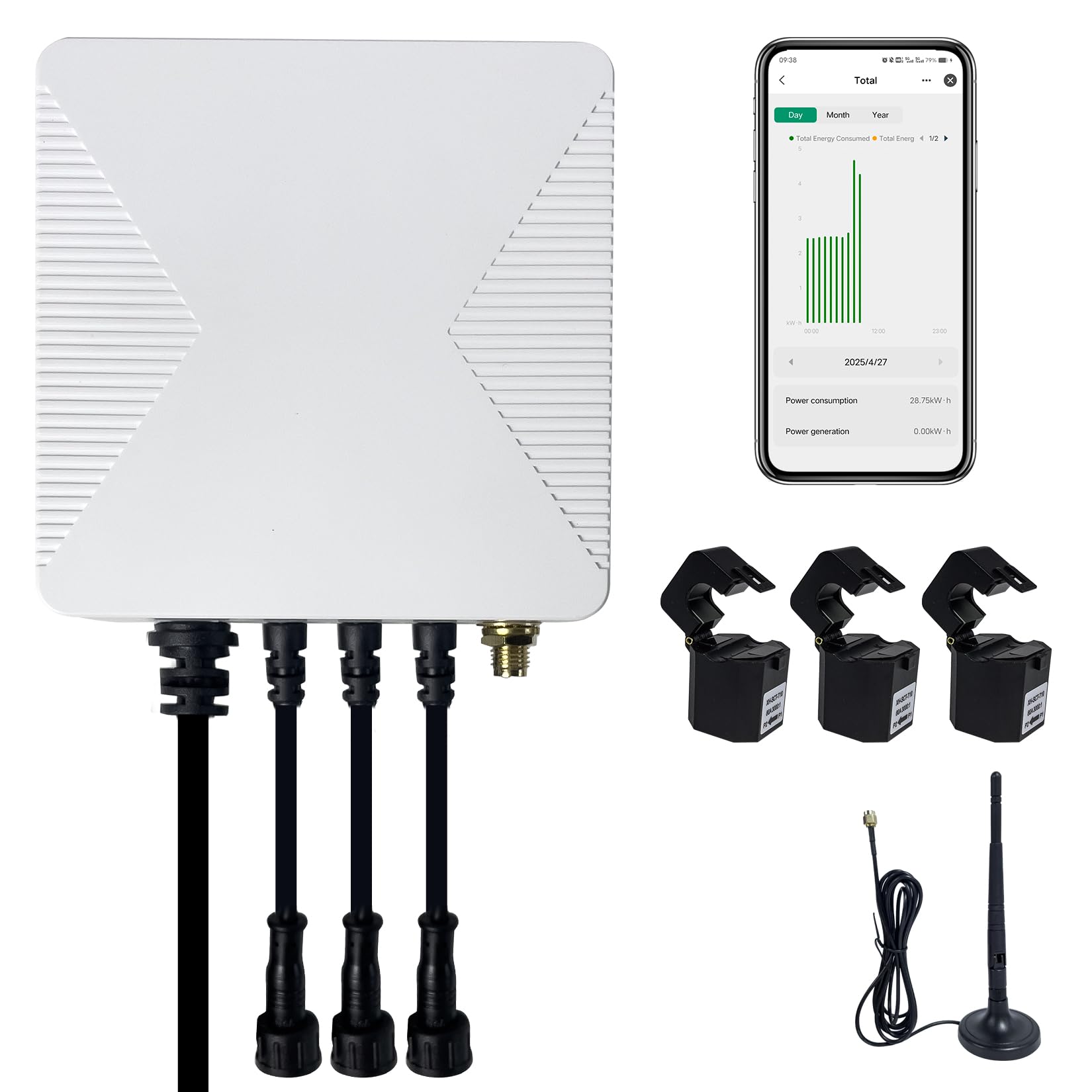 OWON Tuya Smart Home 3 Phasen WLAN Energiemonitor, 1 oder3Phasen bidirektionaler Leistungsmesser mit 3 x 80A Klemme, Solar/Netzmessung, Echtzeit Stromzähler, (O-321-80A-New)