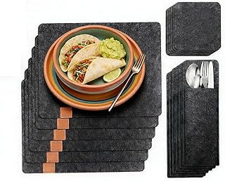 Bolsas de almacenamiento para utensilios, juego de vajilla de fieltro de lana de 18 piezas, lavables, aislantes del calor, posavasos y bolsas para utensilios para mesa de comedor