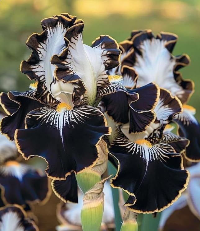 Live Iris Perennial Plants, Vibrant Blooms Hardy Shrub for Outdoor Container Garden-that Grow Fast/Golden Jade Carving-4 Bulbs-B