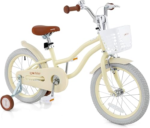 Miniatura 11 de BABY JOY Bicicleta infantil, 12 14 16 18 20 pulgadas, para niños y niñas, con asiento ajustable, cesta removible, freno de mano y freno de